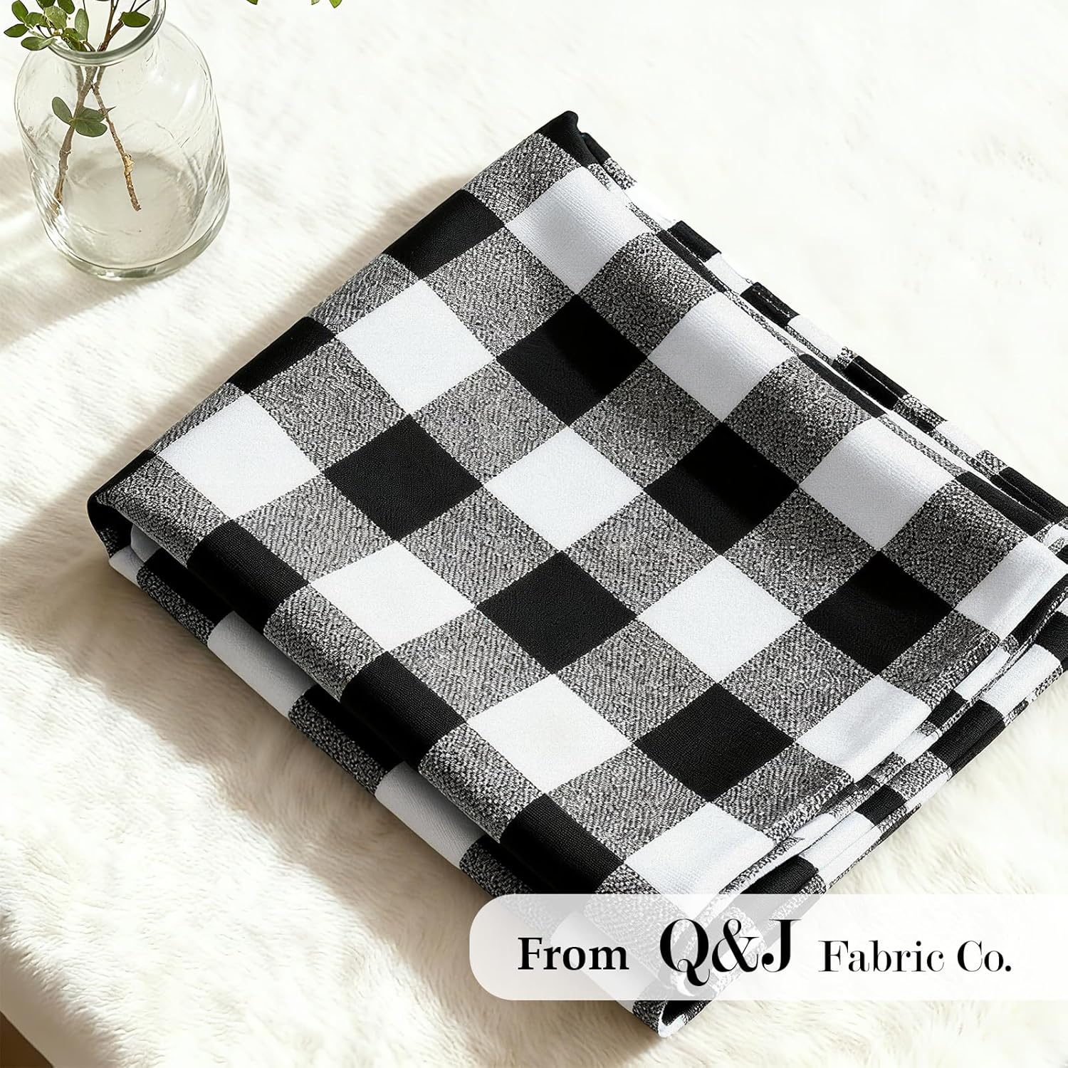 Q&J Fabric Co. Plaid Fabric 10 Yards x 94 Inch 1'' Black Gingham Checkered Fabric by The Yard Precut Patchwork Sewing for DIY Craft Sewing Home Christmas Decoration