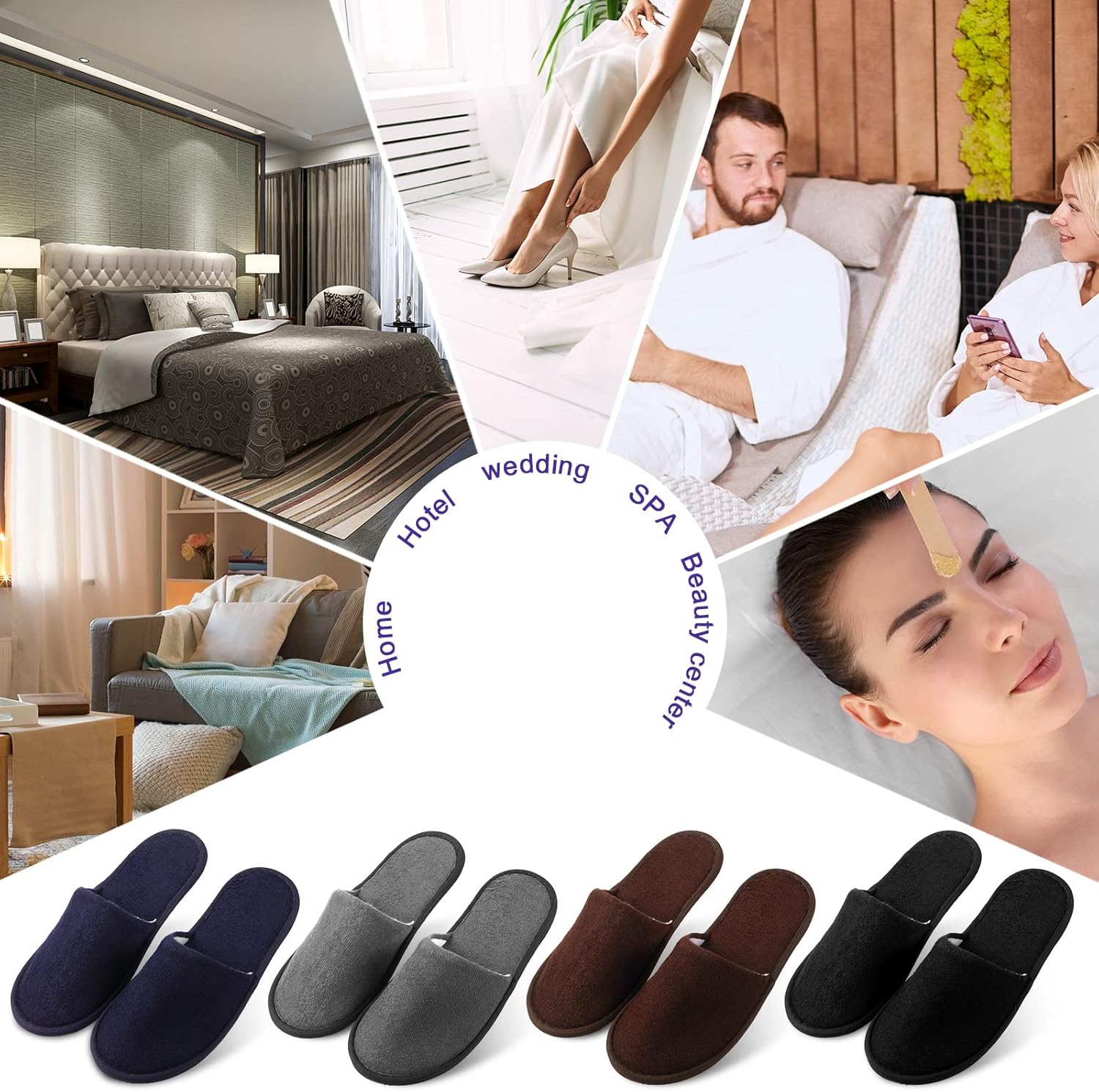 Geyoga 24 Pairs Disposable Slippers for Guests Bulk 2 Size Cotton Soft Spa Hotel House Slippers for Women Men Wedding Party Shoeless Home Indoor Travel - Image 7