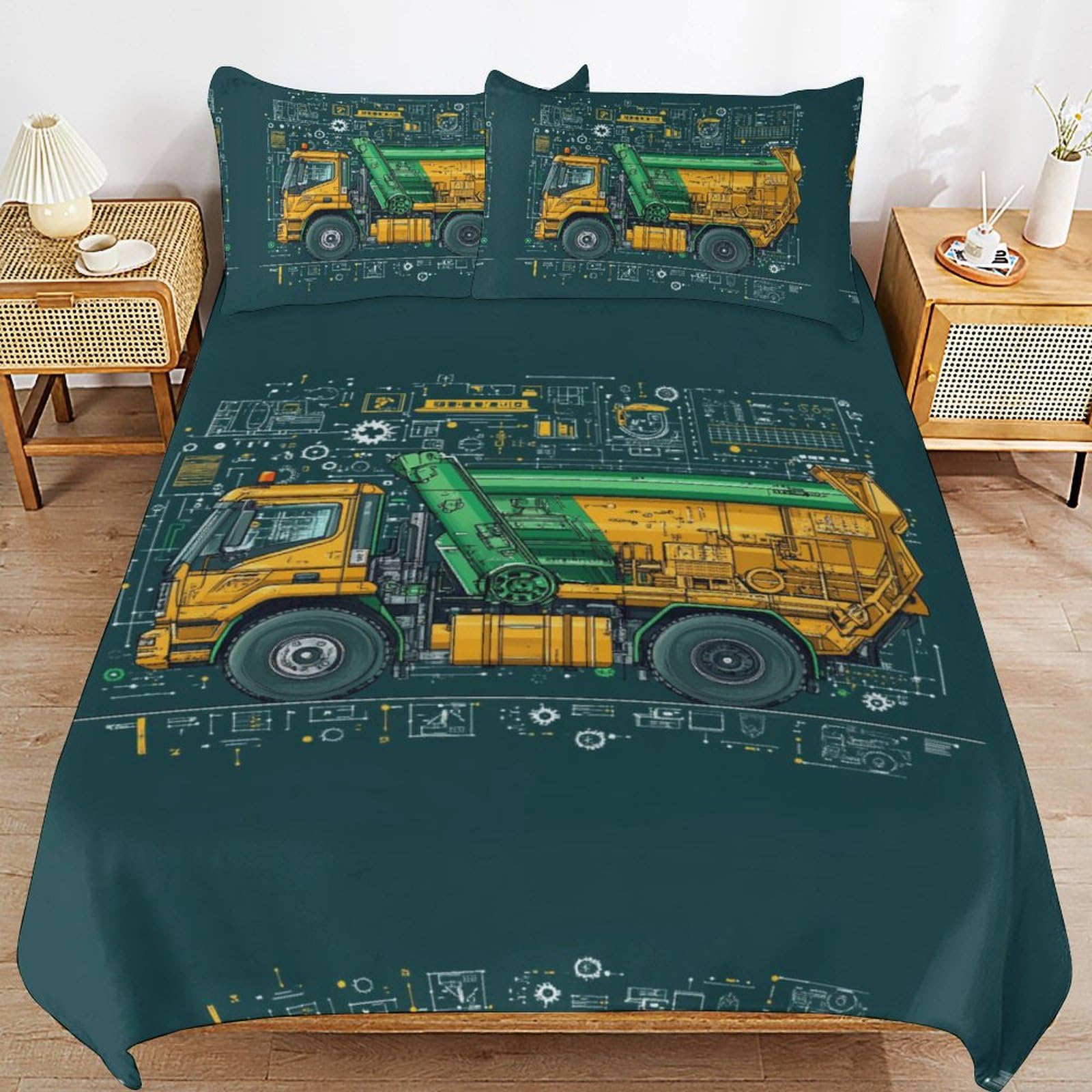 Housse de couette tracteur 135 x 200 cm microfibre douce pour lit enfant avec zip