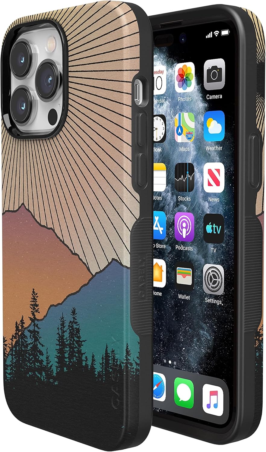 Casely iPhone 14 Pro Max Case | Golden Hour | Mountain Sunset | Bold Protective Design | Compatible with MagSafe