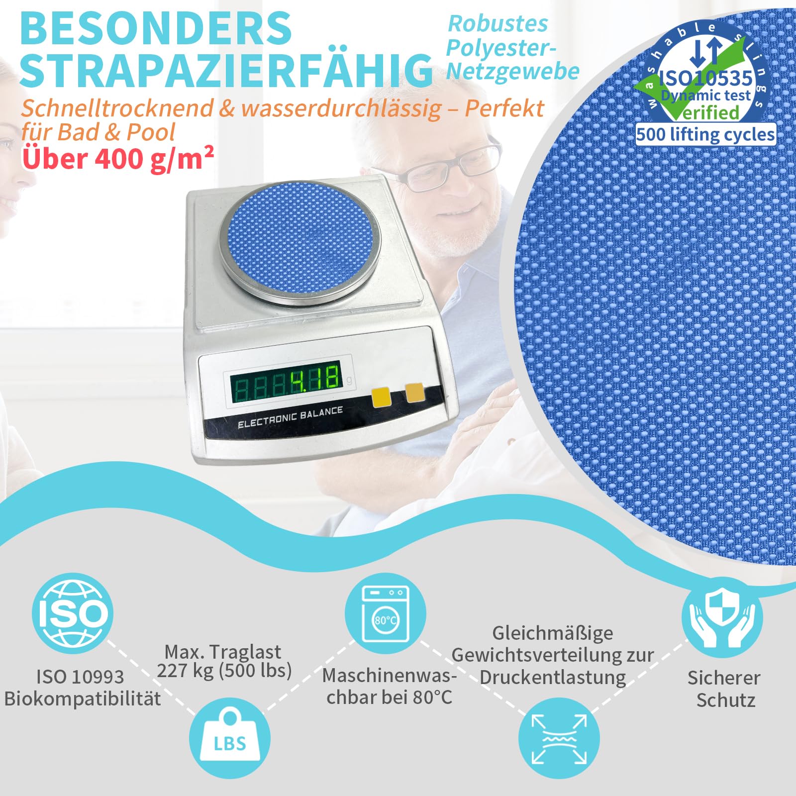 EZ Assistive Hebegurt Schlinge für Toilette,Patientenhebegurte für den Transfer ältere, bariatrische, behinderte Menschen,Tragfähigkeit 500 lbs (Blau, Große Größe)