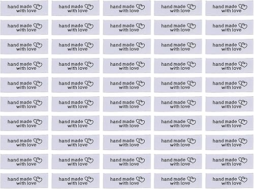 MECCANIXITY 50 etiquetas de costura tejidas hechas a mano con amor, etiquetas de tela bordadas personalizadas para artículos hechos a mano, sombrero