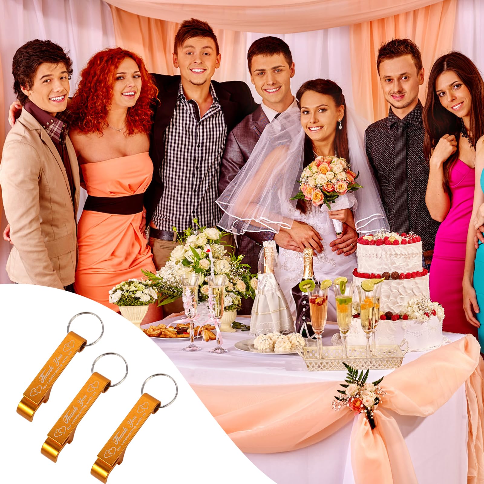 Flaschenöffner-Set Für Hochzeiten & Partys – 100 Stück, Goldene Skelettschlüssel, Mit Karten & Ketten