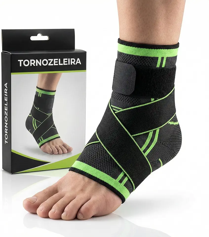 Tornozeleira de Compressão Ortopédica Premium Antiderrapante Ajustável - Estabiliza o Tornozelo, Proteção para Vôlei, Futebol, Crossfit, Academia e Recuperação - Elastano Premium, Bilateral - Pé Tamanho: 33 ao 44