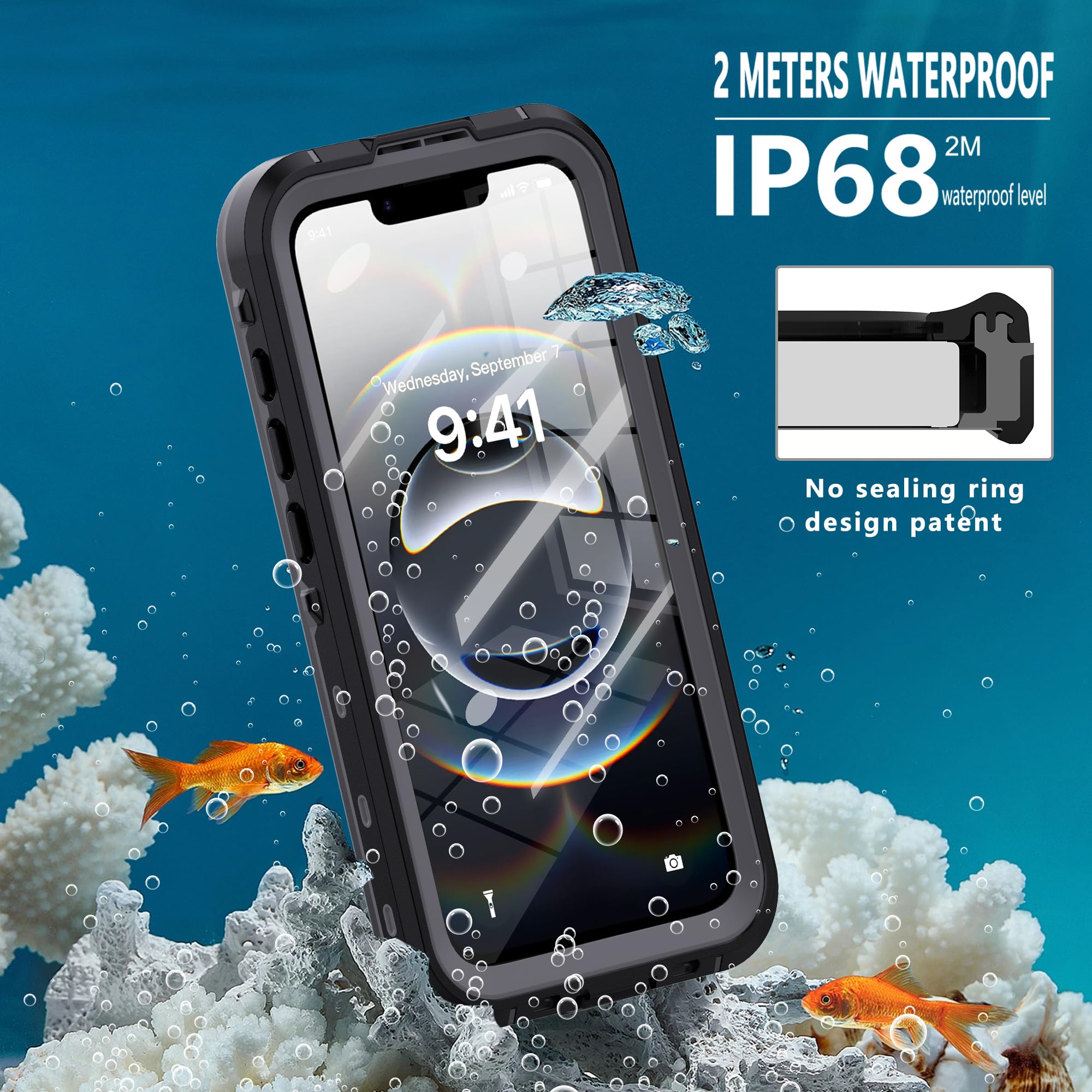Custodia per iPhone 16E IP68 Impermeabile Cover Antiurto Subacquea Protezione Case Resistente Indistruttibile Custodia con protezion Waterproof Rigida 360 Completa Cover Nero FSK