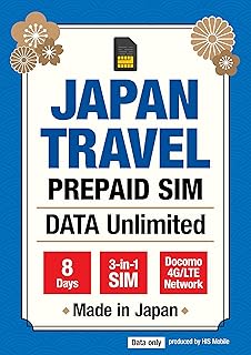 Japan Travel Prepaid SIM Unlimited Docomo Data Only (No Voice/SMS) 3-in-1 Docomo SIM Card (Docomo Network) Tethering, Japan No Activation No Contract (8Days)