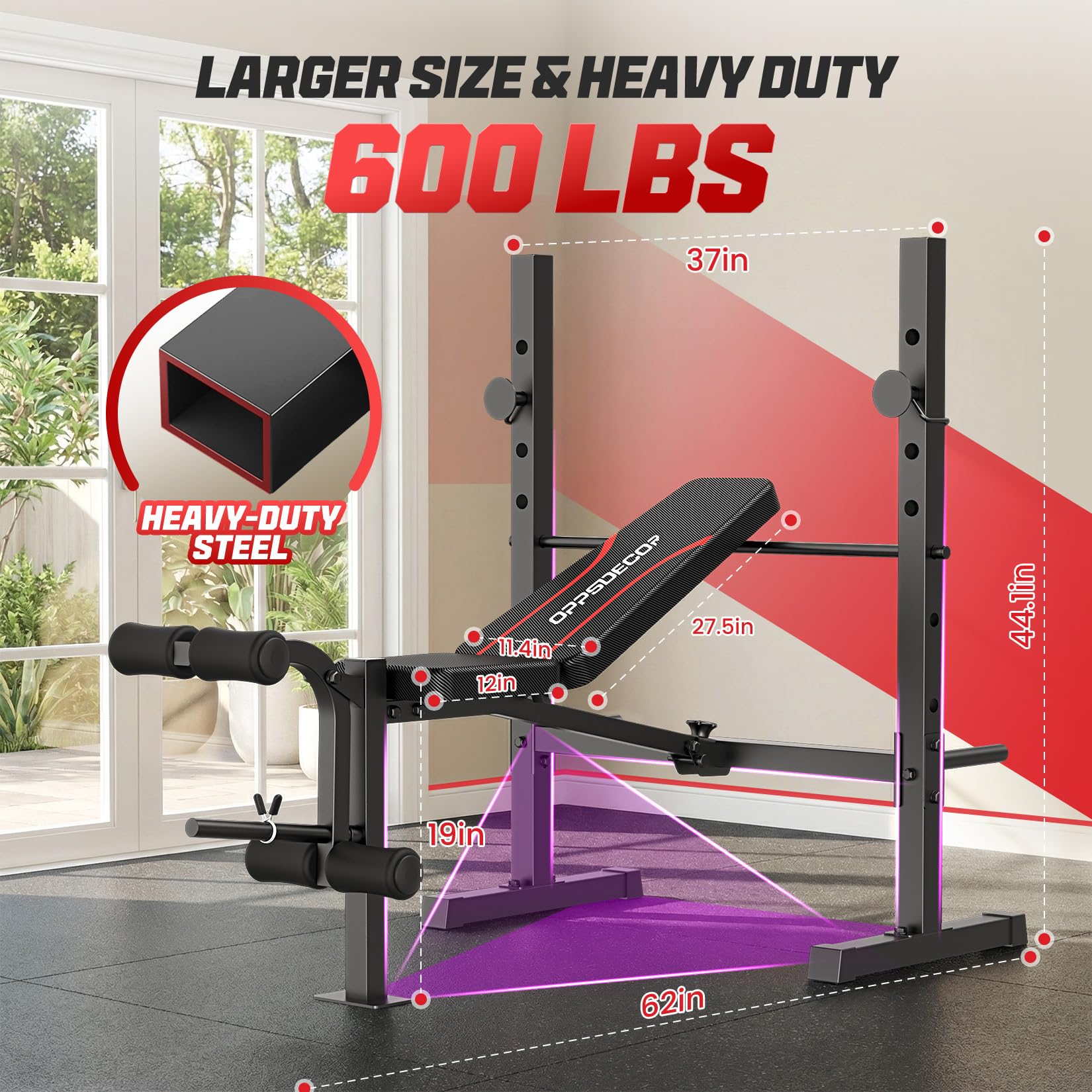 Weight Bench Set, Multi-Function Adjustable Bench Press with Squat Rack Leg Extension & Leg Curl Workout Bench Foldable Workout Bench Flat/Incline/Decline Upgrade Weight Benches for Home Gym