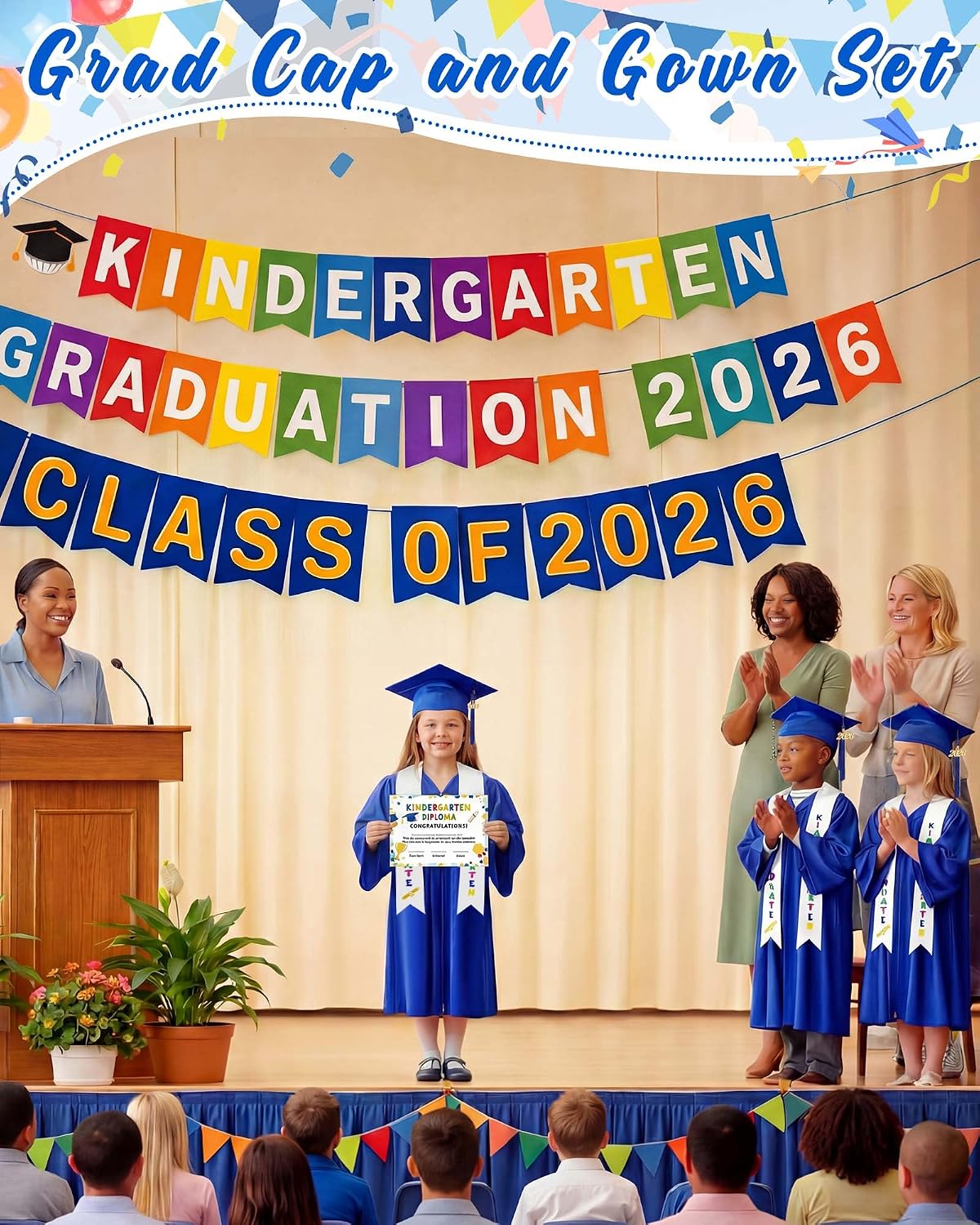Xuhal 10 Set Kindergarten Graduation Cap and Gown Set Grad Gowns with 2026 Tassel Stole and Certificate for Kids