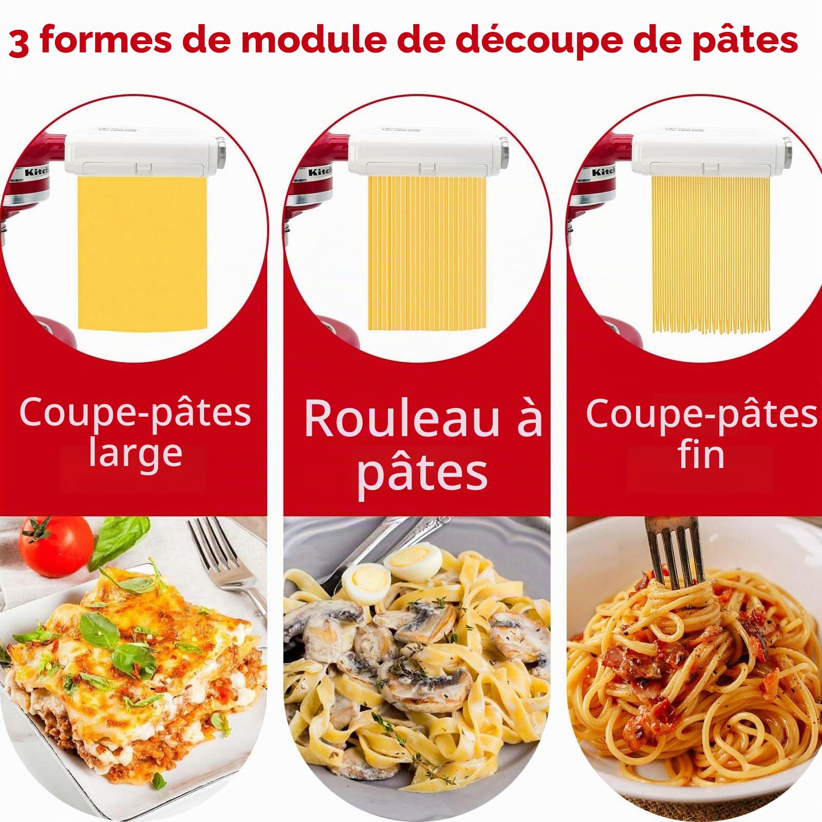 Attachement pour Machine à Pâtes Compatible Avec les Batteurs sur Socle Kitchen Aid Rouleau à Pâtes 3 en 1, Accessoires pour Machine à Nouilles