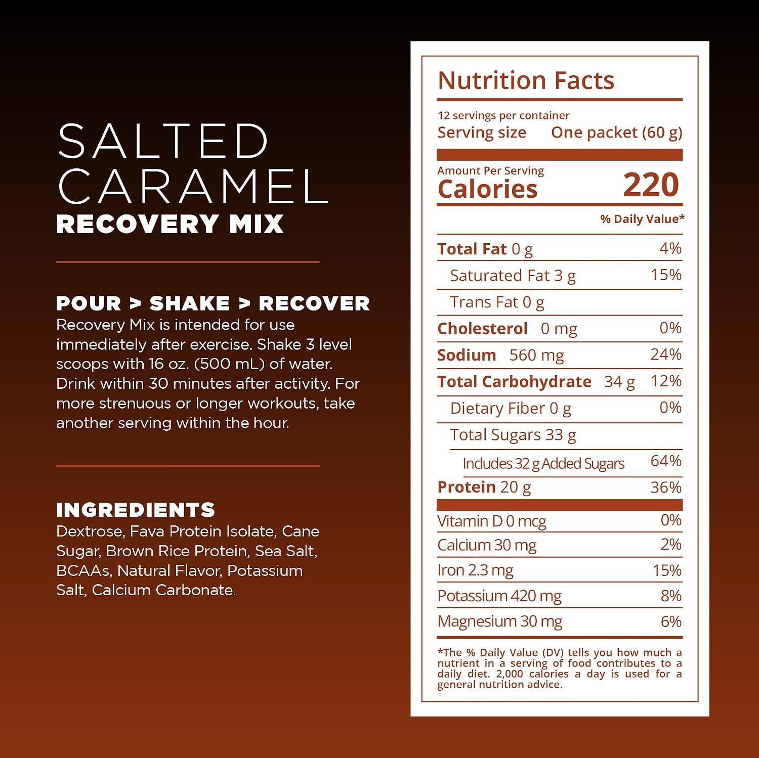 Tailwind Nutrition Recovery Mix, 20 Grams Complete Protein, Carbohydrates, and Electrolytes Powder Drink Mix for Post-Workout, Free of Gluten, Soy, and Dairy, Vegan, 12 Servings, Salted Caramel