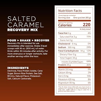 Tailwind Nutrition Recovery Mix, 20 Grams Complete Protein, Carbohydrates, and Electrolytes Powder Drink Mix for Post-Workout, Free of Gluten, Soy, and Dairy, Vegan, 12 Servings, Salted Caramel