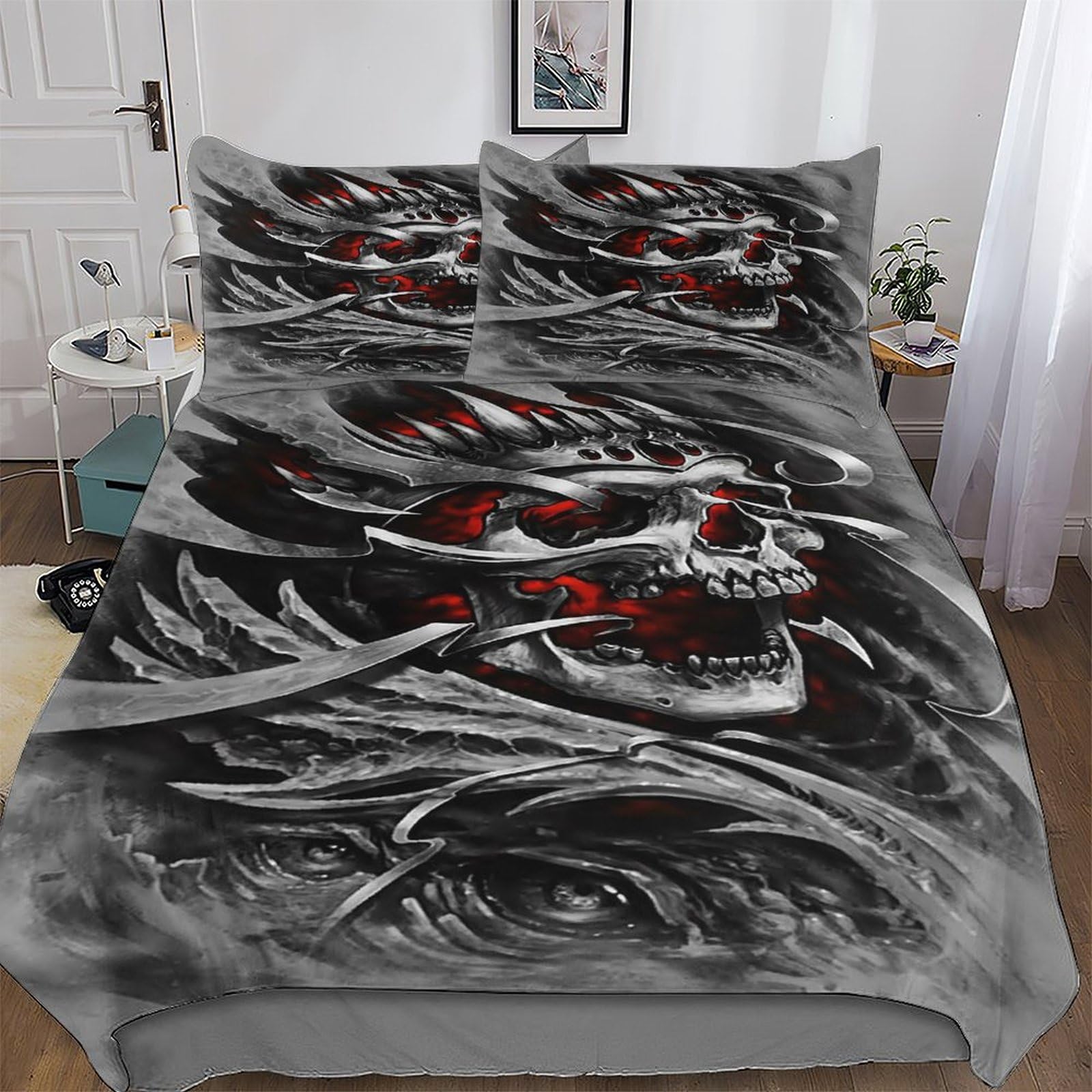 Llxxhh Gothic, Skeleton-3 Gothic, Skeleton Duvet Cover With Pillow Cases 3 Pcs Cover Bedding Set For Childrens And Adults Soft Microfiber Quilt Cover Double (200X200cm)