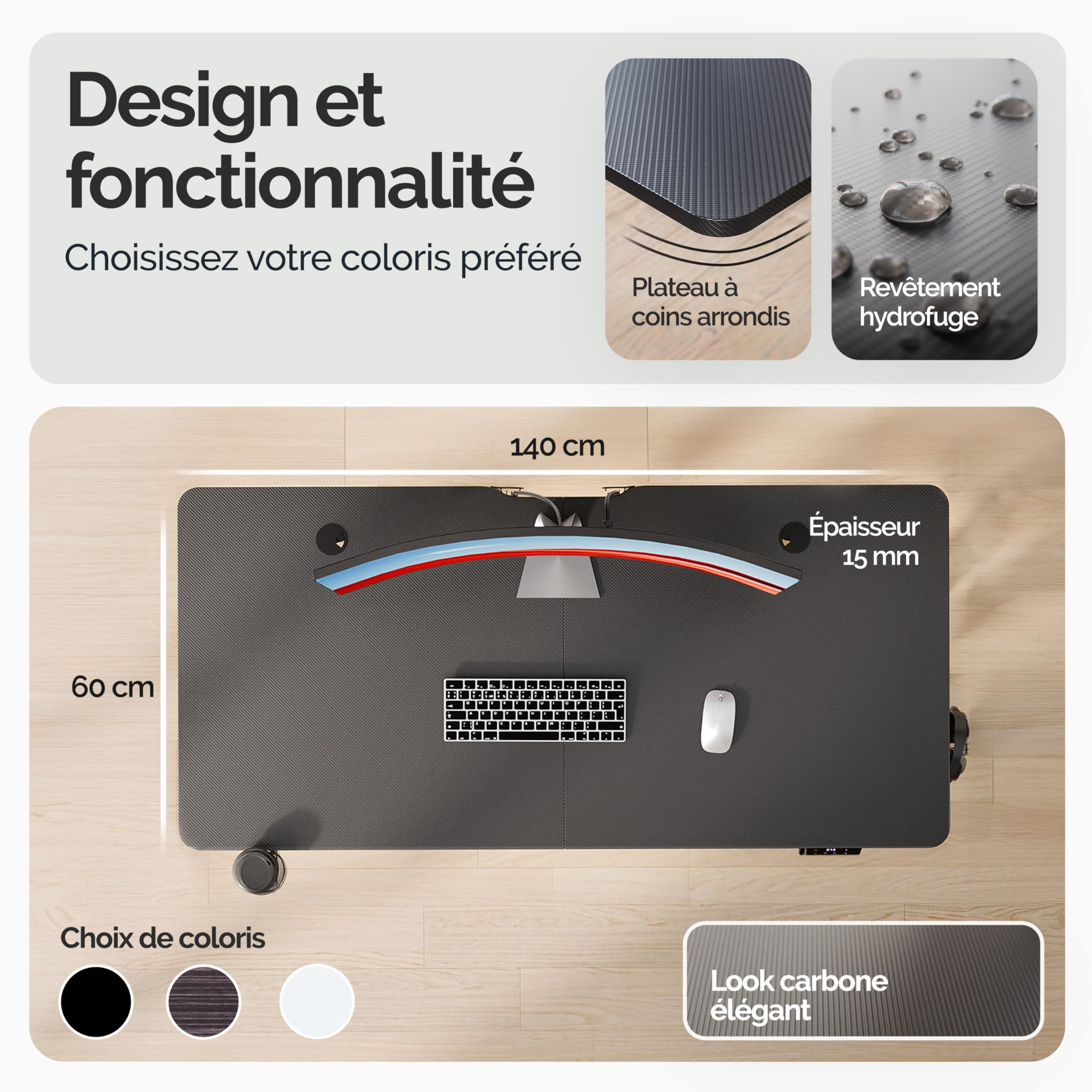 Casaria Bureau réglable en Hauteur électrique Noir 140cm Bureau Assis Debout écran LCD Support Accessoires télétravail