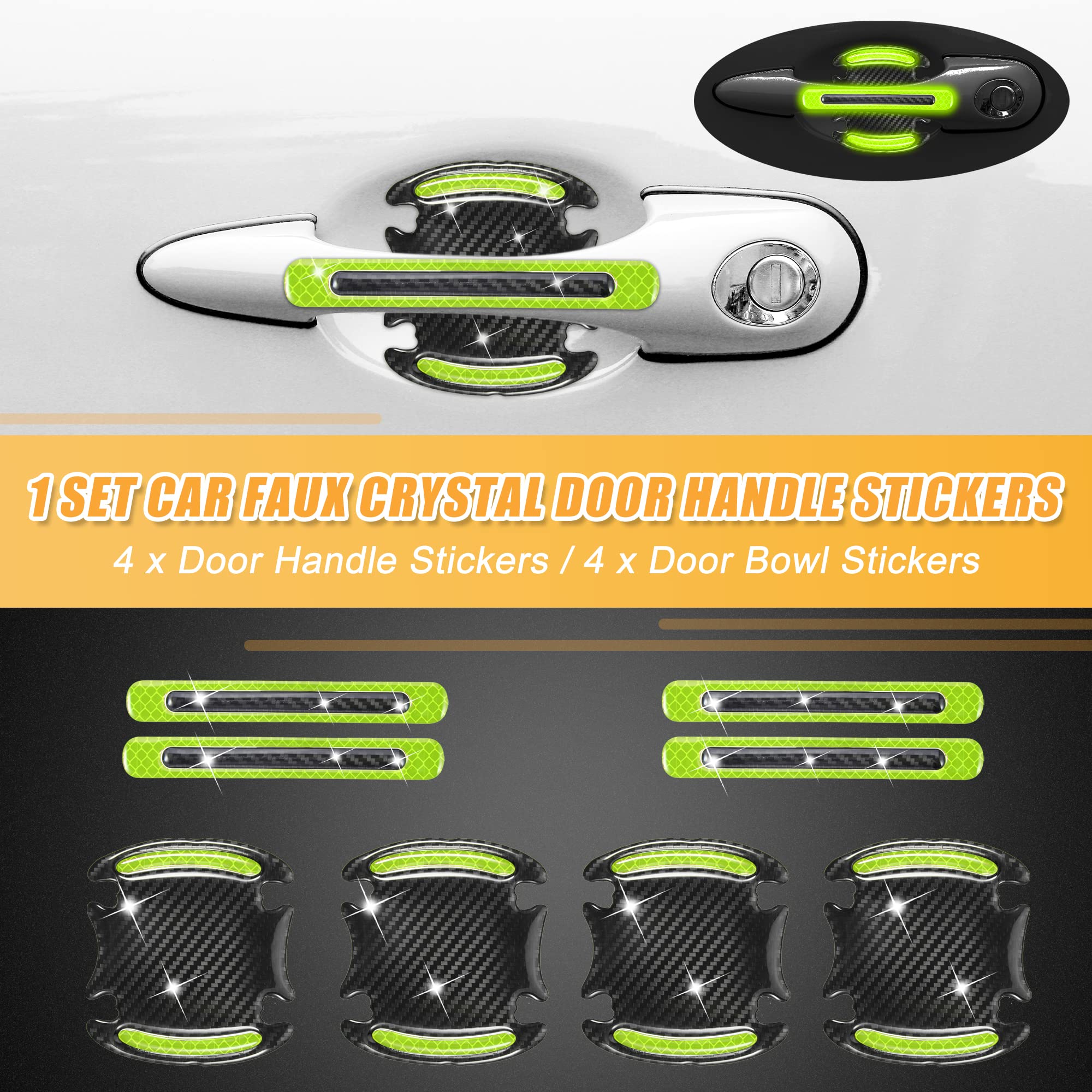 X AUTOHAUX 10 Pcs Car Door Handle Protector Carbon Fiber Reflective Sticker Door Handle Protective Film Decals Green