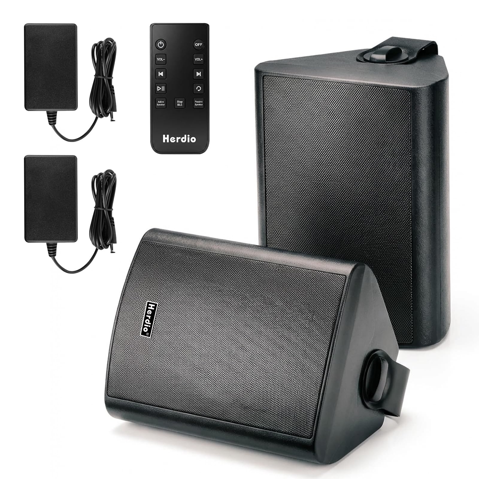 Herdio 5.25" 300W Max Power Wall Mount Outdoor Bluetooth Speakers, Be Waterproof and Able to Wireless Multi-Connection Up to 20 Units for Patio/Porch/Balcony (Black, 2-Pack)