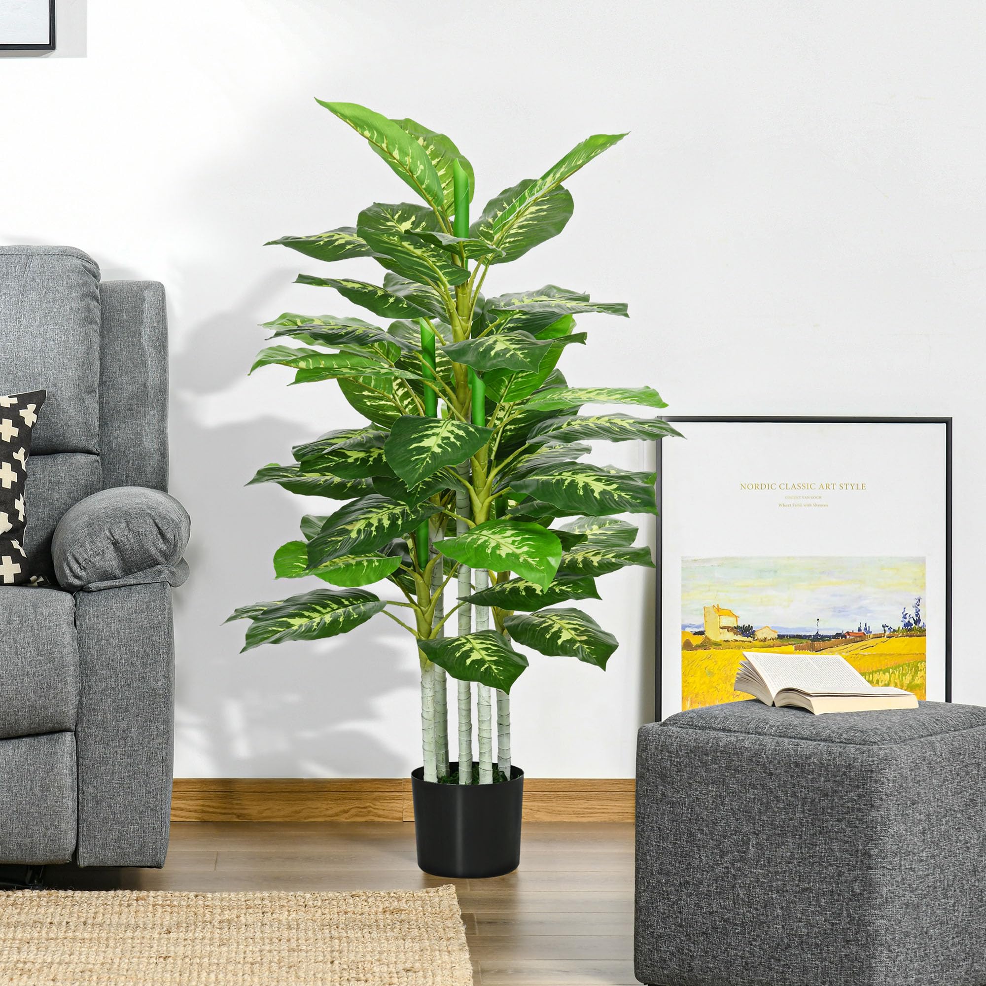 HOMCOM Plante Artificielle Calathea Hauteur 120 cm Pot Ciment Intérieur
