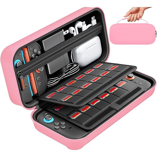 Miniatura 24 de Hestia maletín rígido para guardar consola de Nintendo, con bolsillos para 20 cartuchos de juegos, maletín protector para viajes, para consola