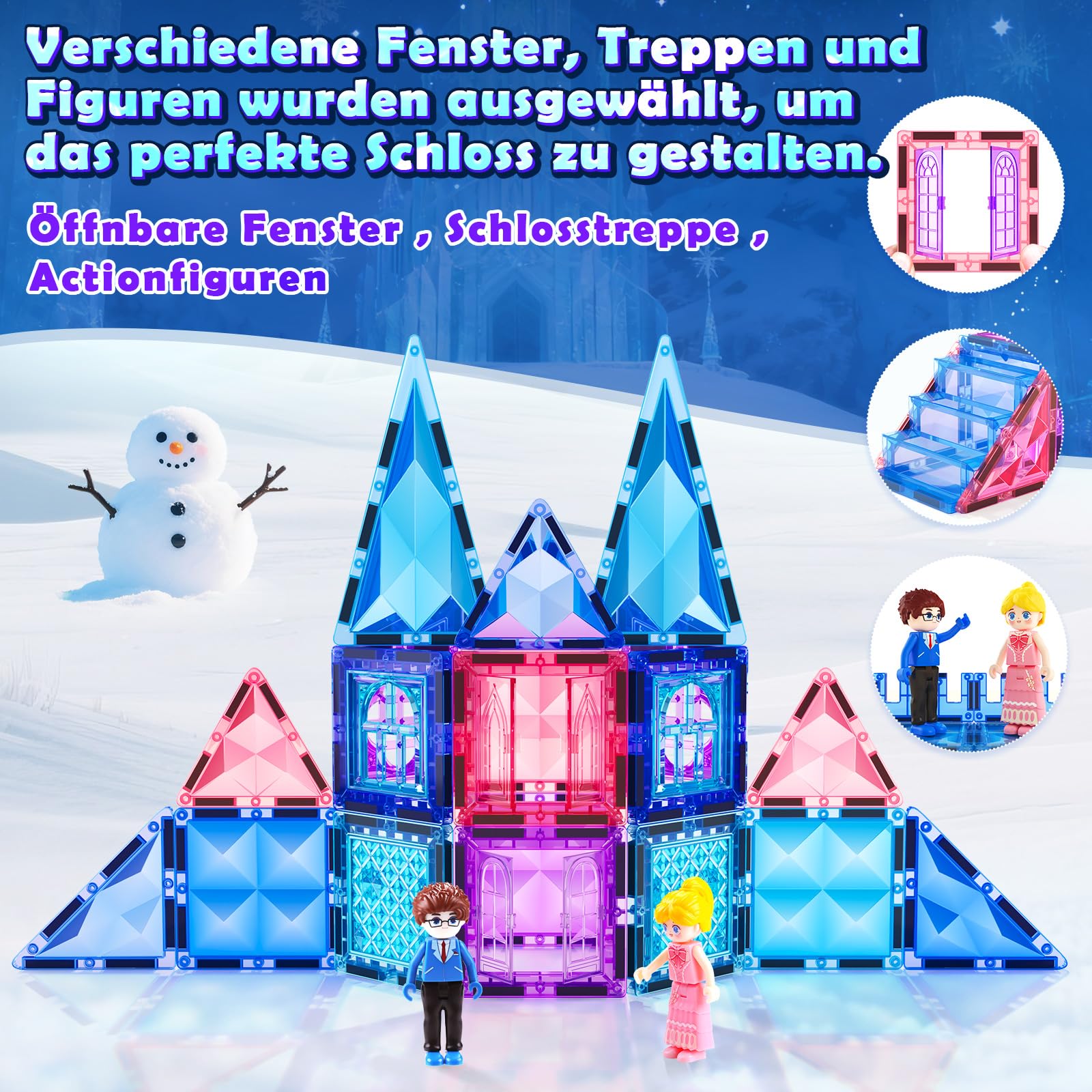Magnetische Bausteine 58-teilig Set für Kinder ab 3–8 Jahren Magnetbausteine & Konstruktionsspielzeug STEM Lernspielzeug Montessori Bauspielzeug für Jungen und Mädchen Geschenk Geburtstag Weihnachten