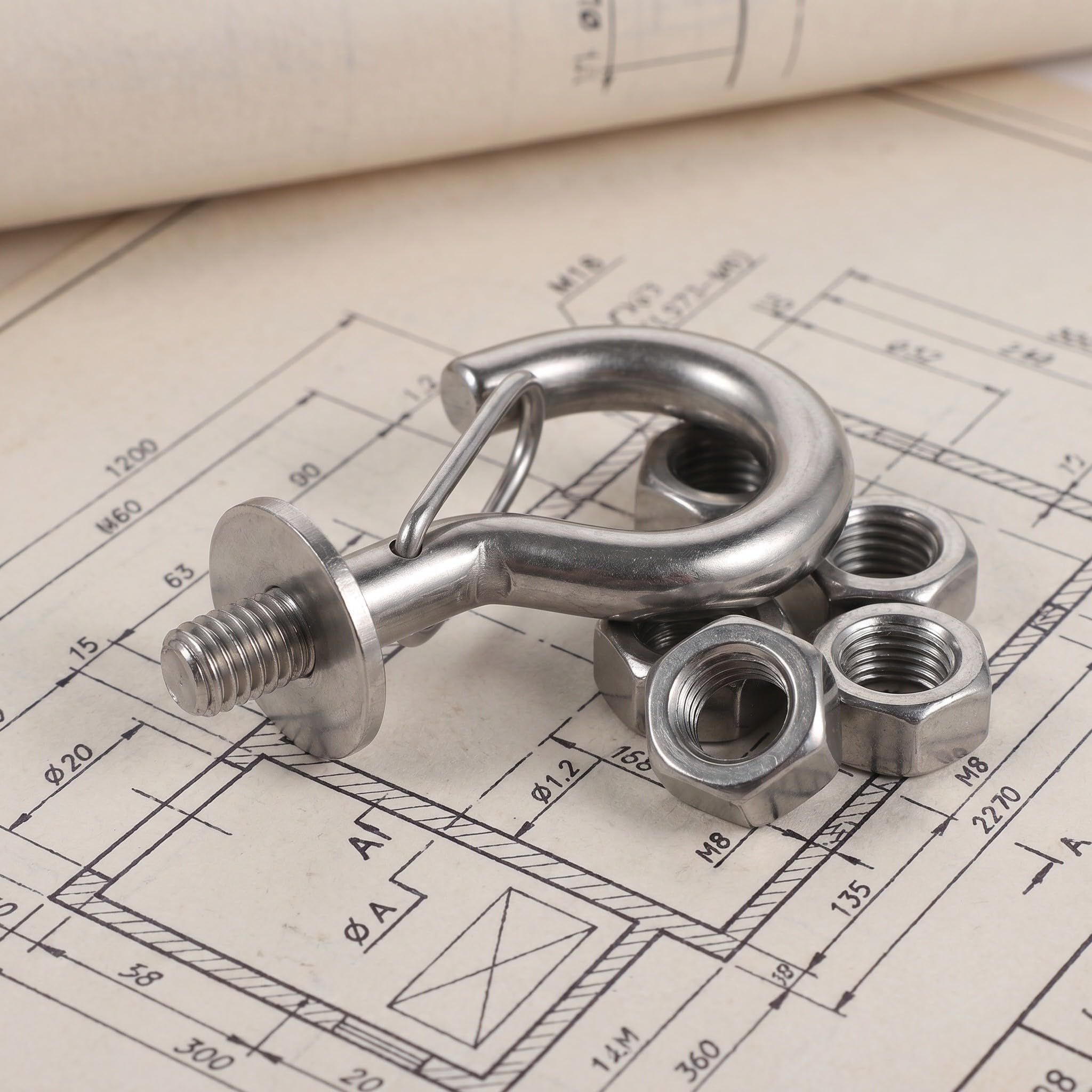 GALPADA 4 Stück M8 Edelstahl Hakenbolzen mit Federverschluss Mechanismus Rostbeständig Größe 8,5x3,8x2cm für Ketten und Körbe im Außenbereich und Veranden