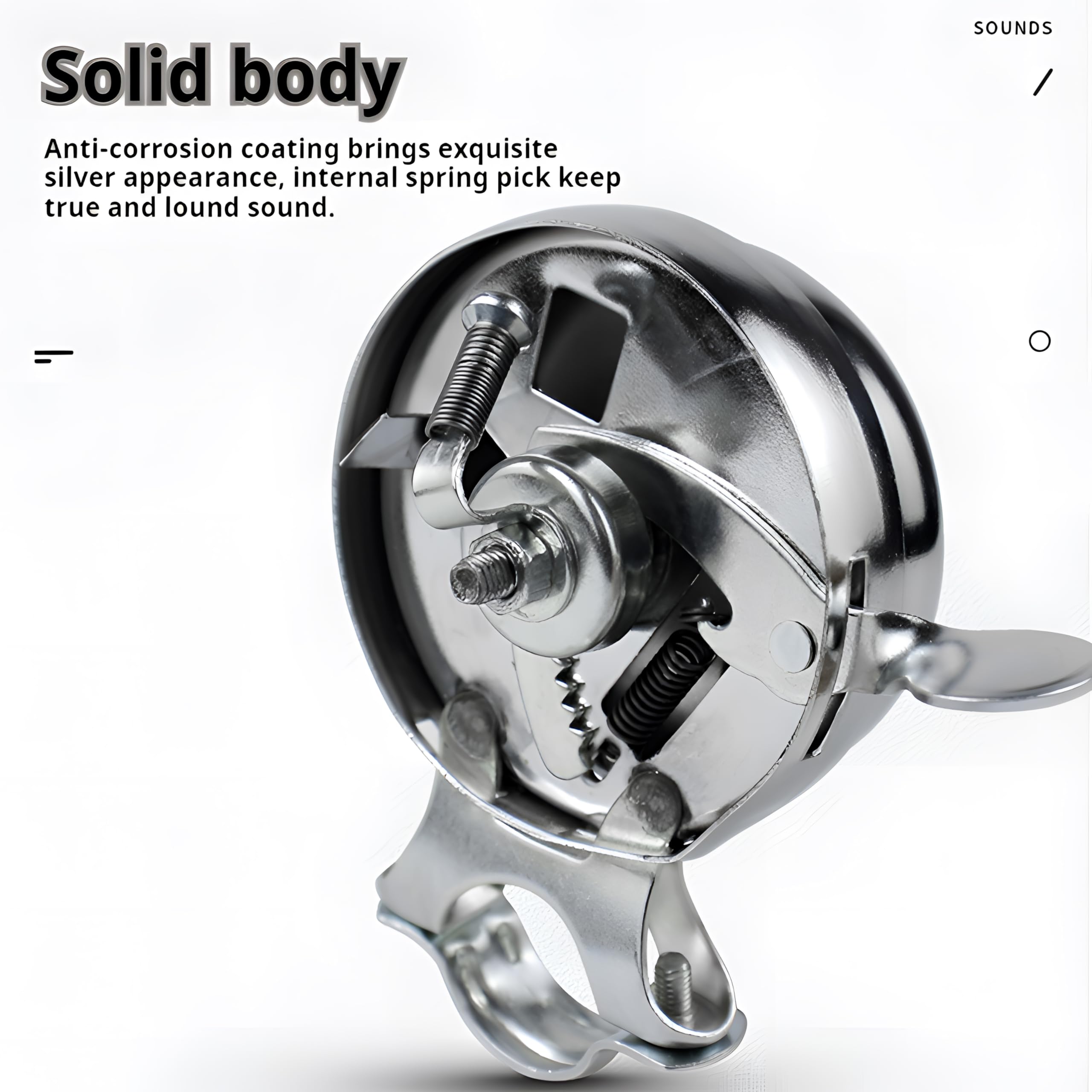 SABLUE Classic Vintage Bike Bell Cool Chrome Rotary Double-Sided Metal Handlebar Safety Cycling Retro Bicycle Tricycle Road Mountain Loud Ring Horn Crisp Clear Sound Alarm Tricycles Trike Ebike S0036