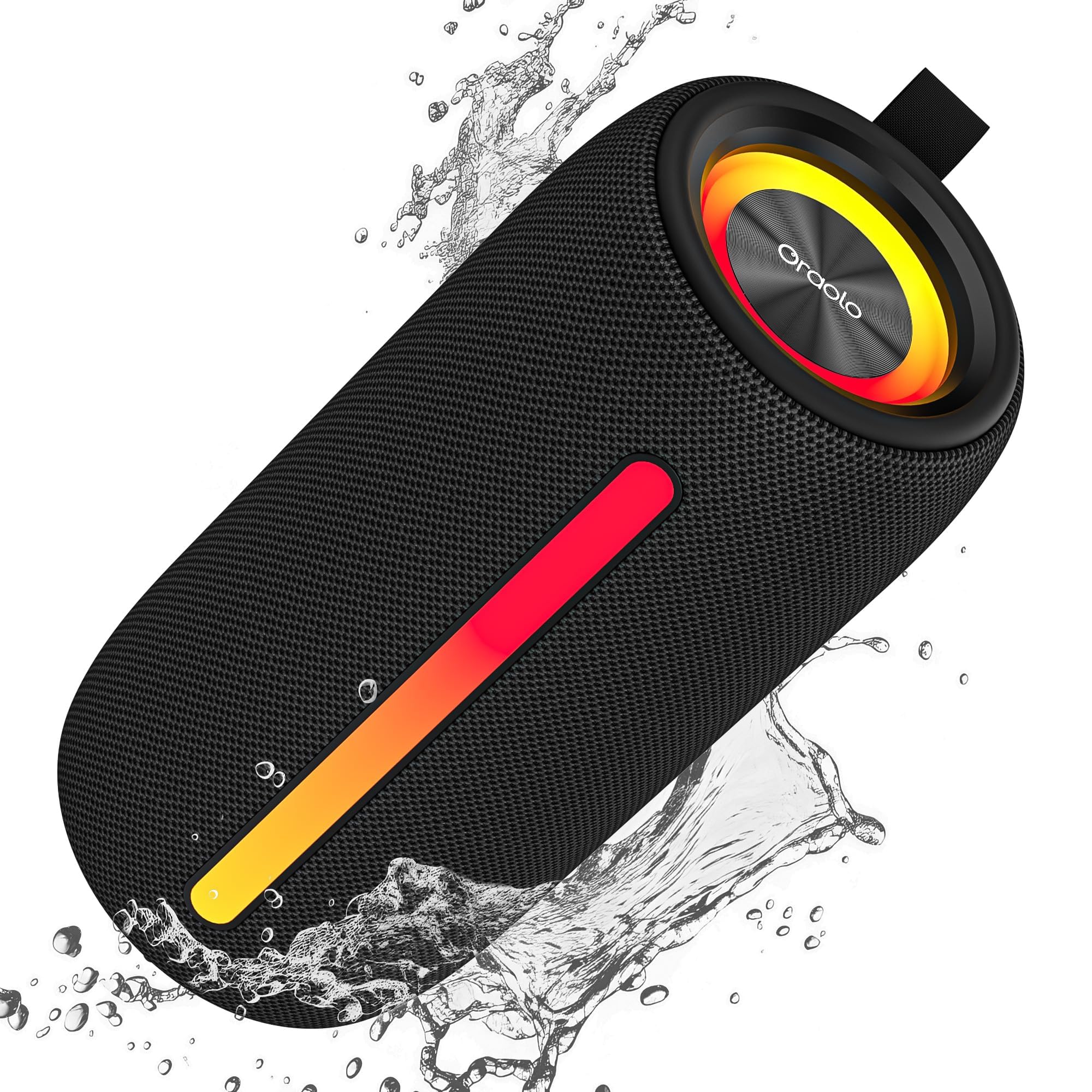 oraolo Bluetooth Lautsprecher, Speaker mit RGB Lichtshow, Musikbox Wasserdicht IPX6, 10 Stunden Akkulaufzeit Tragbarer Bluetooth Lautsprecher für Zuhause, Radfahren, Party