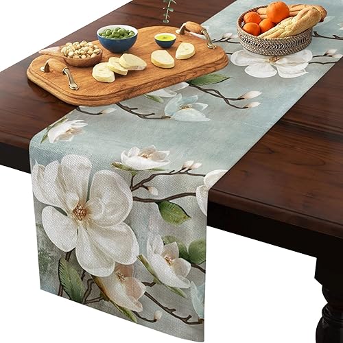 Miniatura 2 de Camino de mesa de flores de acuarela de 13 x 60 pulgadas, pintura moderna de magnolia, caminos de mesa, bufandas de lino para decoración de mesas de