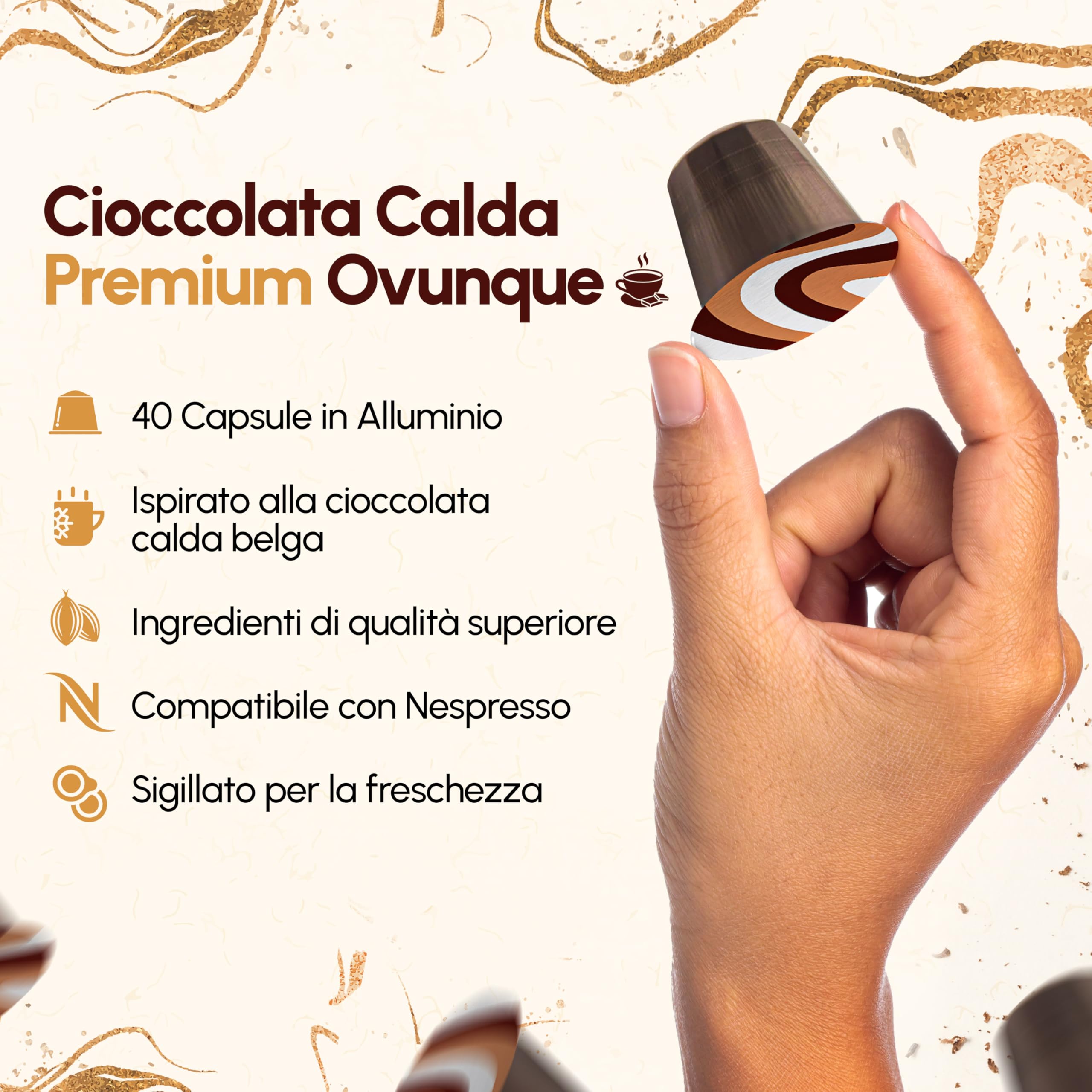 Cafféluxe A Taste of Decadence Capsule di Cioccolata Calda – Un Perfetto Mix di Cioccolato Morbido e Cremoso in 40 Capsule Compatibili con Macchine Nespresso – Capsule Ispirate al Cioccolato Belga
