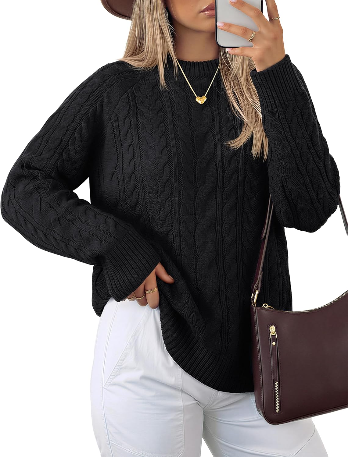 YUCOLEN Women's Chunky Cable Knit Pullover Sweater Crewneck Loose Vintage Casual Fall Long Sleeve Old Money Sweaters