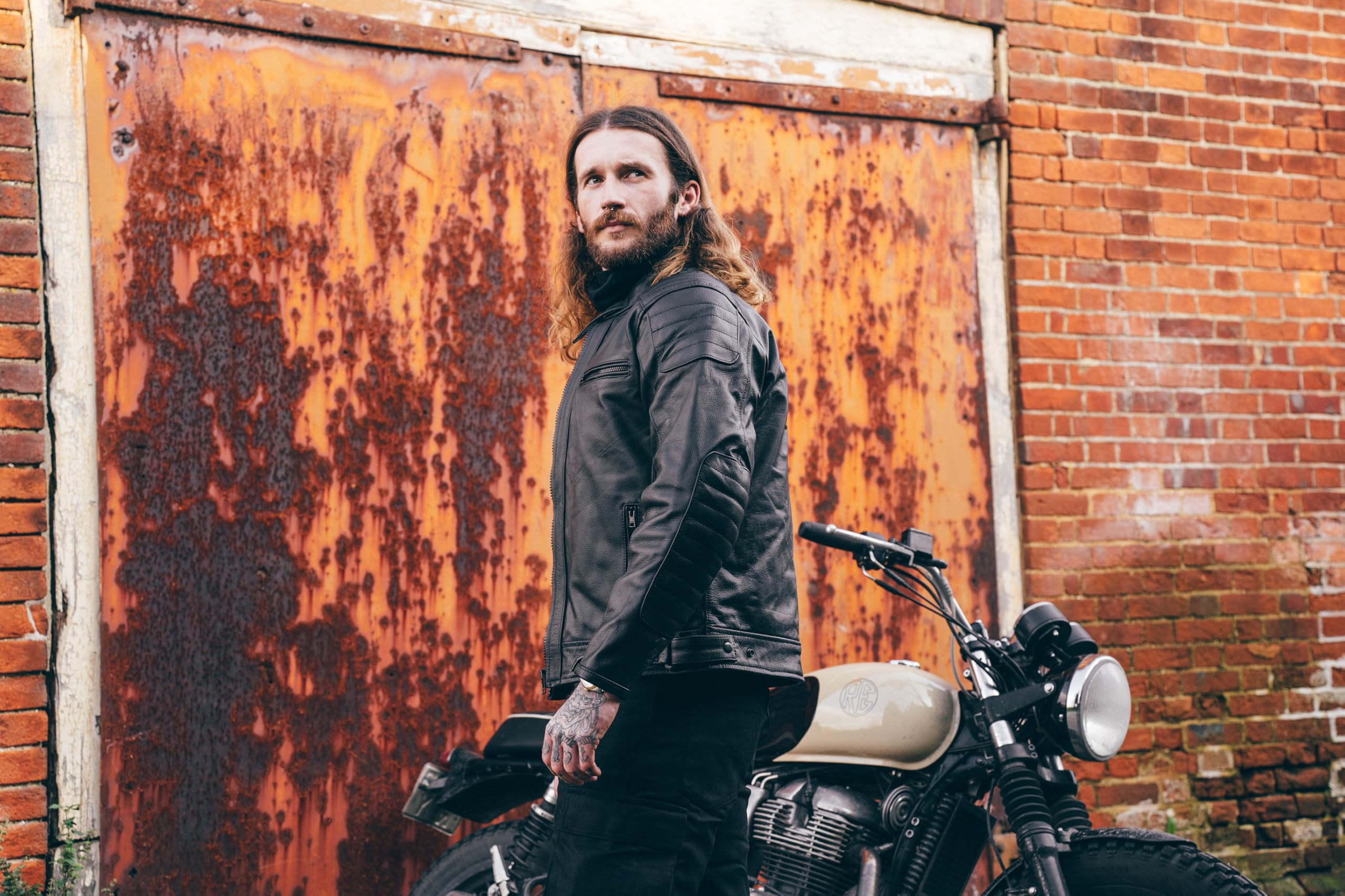 Texpeed Chaqueta de moto de cuero para hombre - Chaqueta de moto Touring con protección de armadura auténtica Biker CE (EN 1621-1) Diseño con costuras acolchadas - Negro - L