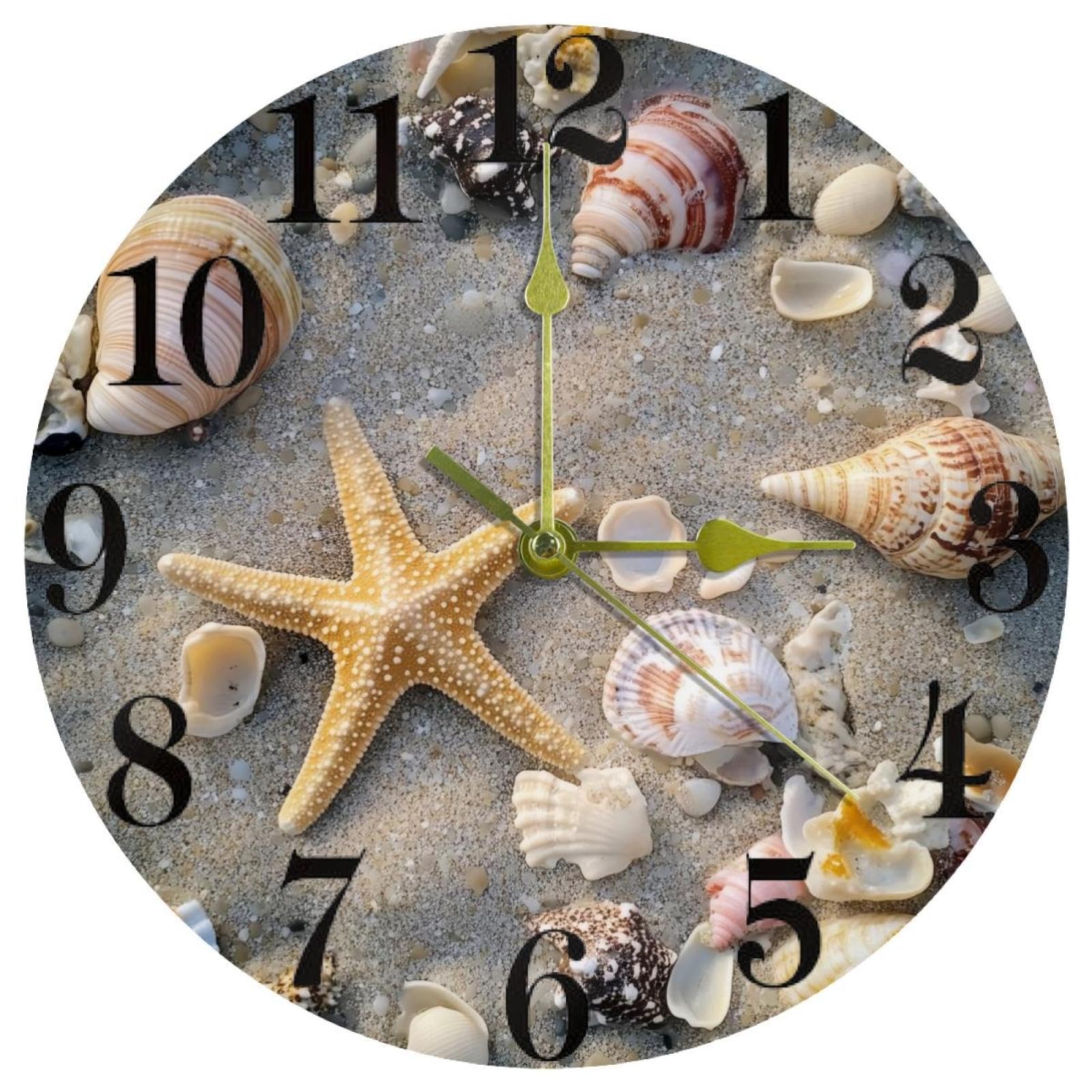 Horloge murale ronde fonctionne à piles avec motif étoile de mer