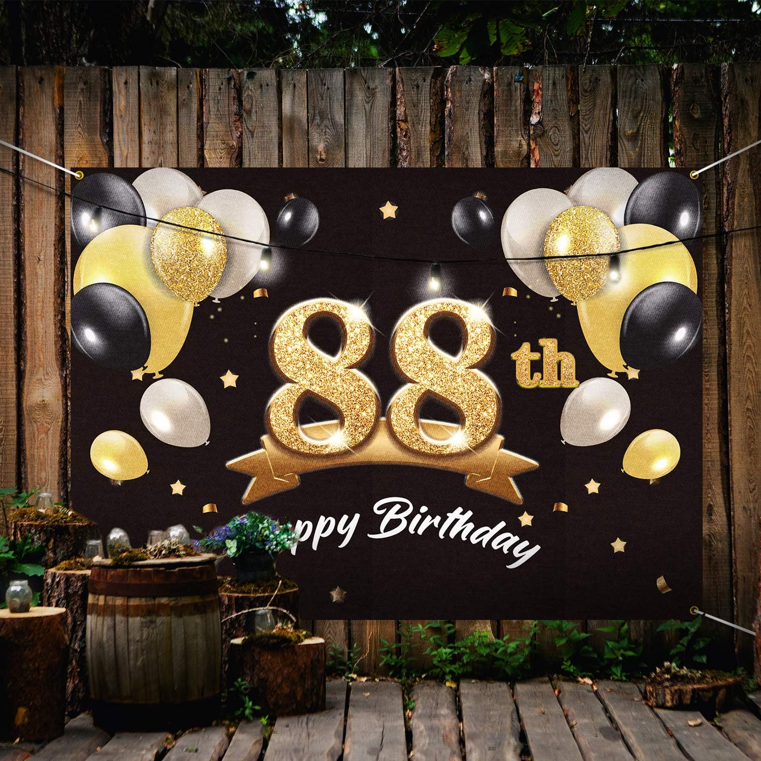 Happy 88th Birthday Banner Backdrop - 88 Birthday Party Decorations Supplies for Men - Black Gold 4 x 6ft - Image 7