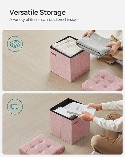 Miniatura 5 de SONGMICS Otomana de almacenamiento, reposapiés otomano pequeño plegable, taburete de pie de 11.8 pulgadas, otomana cubo con almacenamiento, carga de