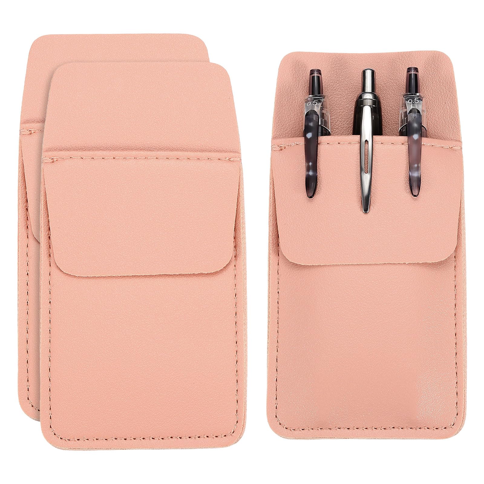 PATIKIL 3 Pack Leather Pocket Protector, MultiPurpose Pen Pocket Protector Pen Holder Organizer Pouch Pencil Sleeve for Heavy Duty Shirts Lab Coats Pointers Notes Card Office, Pink