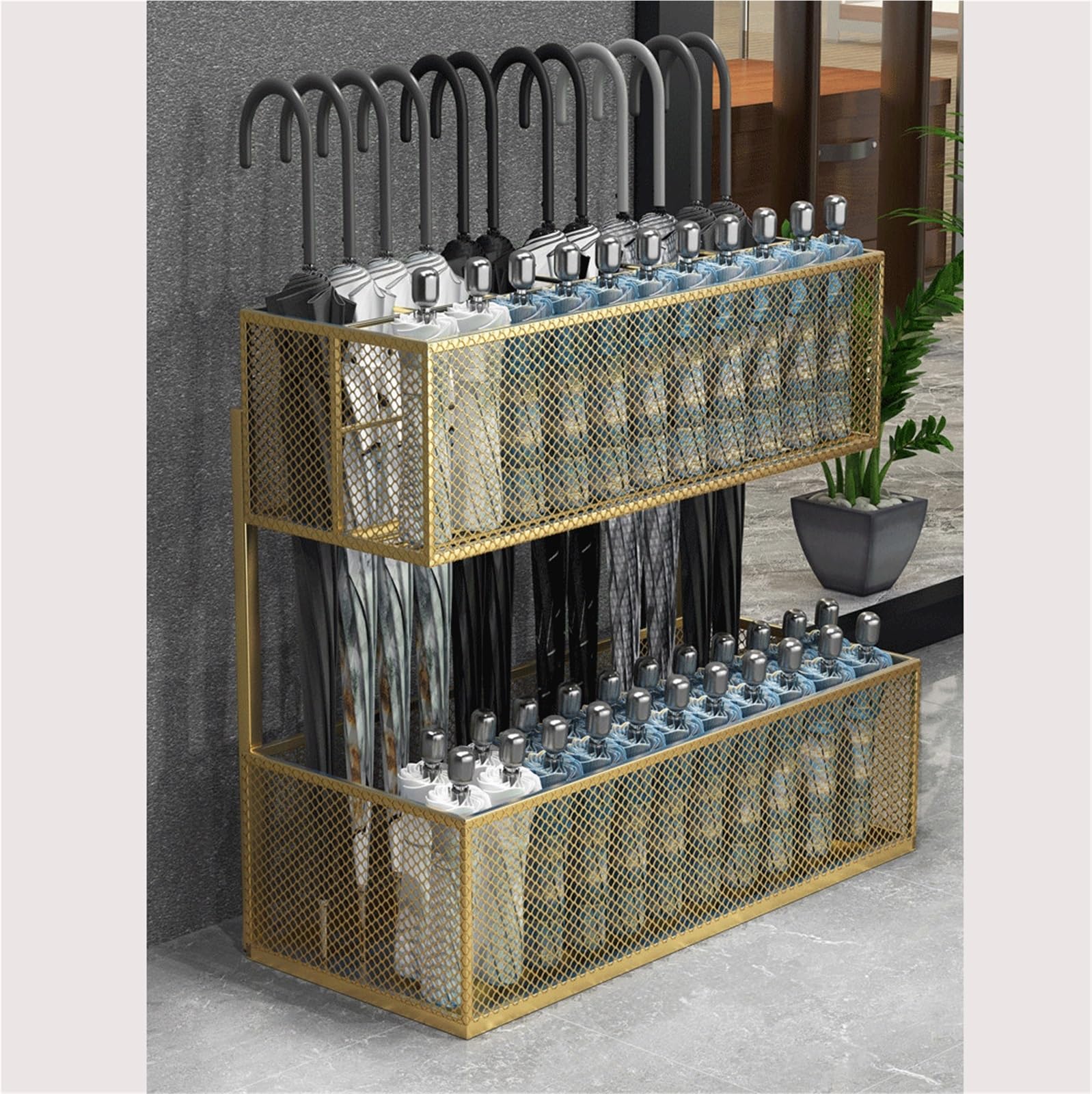 Stojak na parasole Metalowy stojak na parasole o dużej pojemności, klasy komercyjnej: minimalistyczny design, idealny do wejść domu(Gold,Mały)