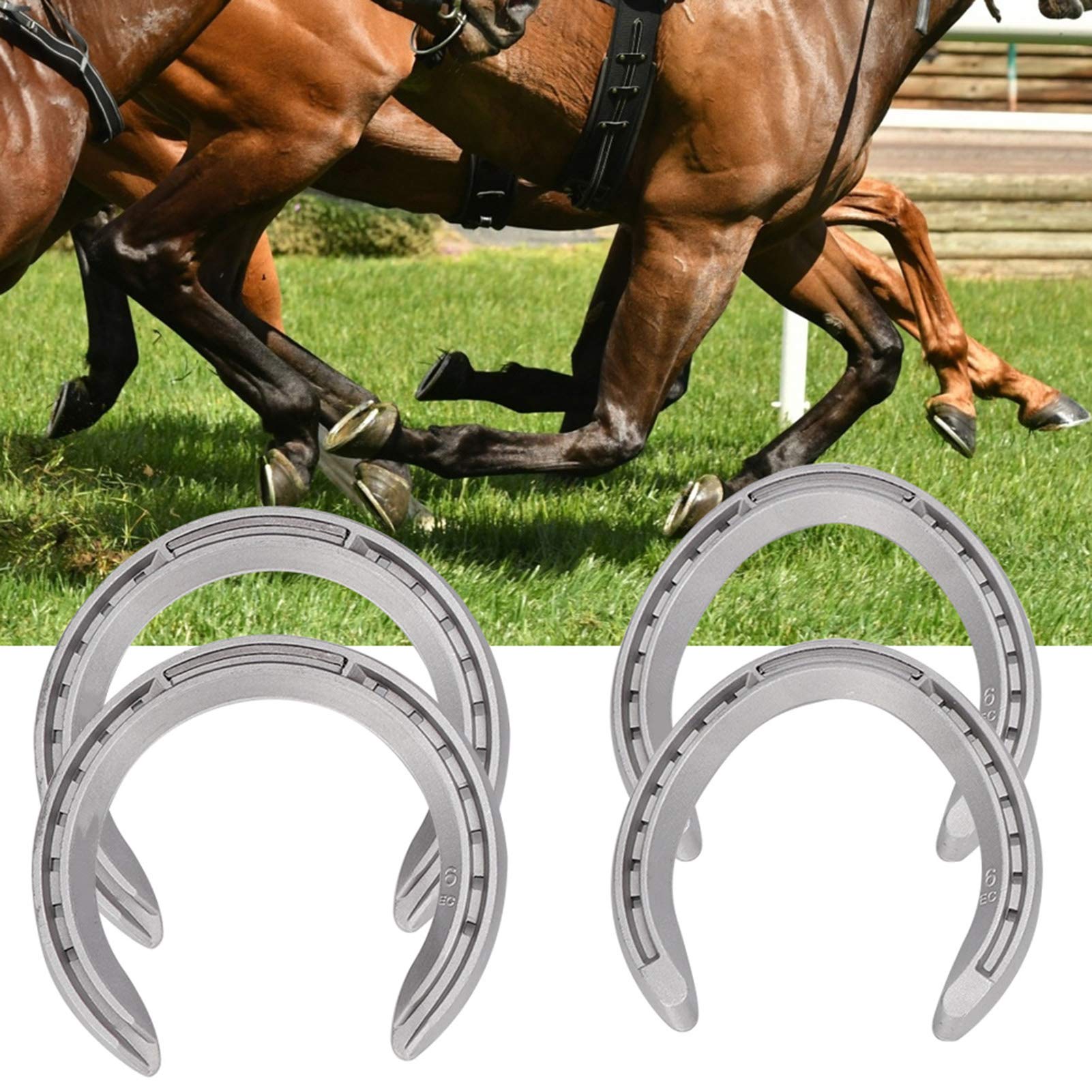 JTLB Lot de 4 fers à cheval en alliage d'aluminium - Outil d'équitation - Accessoires (taille 6)
