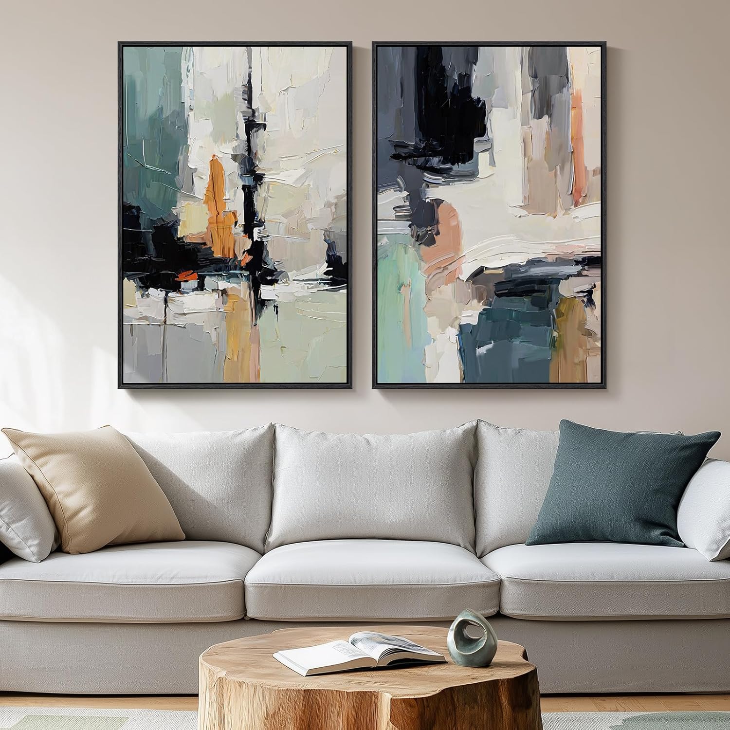 Large Framed Colorful Abstract Wall Art for Living Room, Set of 2 Canvas Prints Paintings Artwork for Walls, Modern Bright Multicolor Pictures for Hallway Bedroom Office Wall Decor 24x36 24" W x 36" H x 2Pcs Abstract Nights