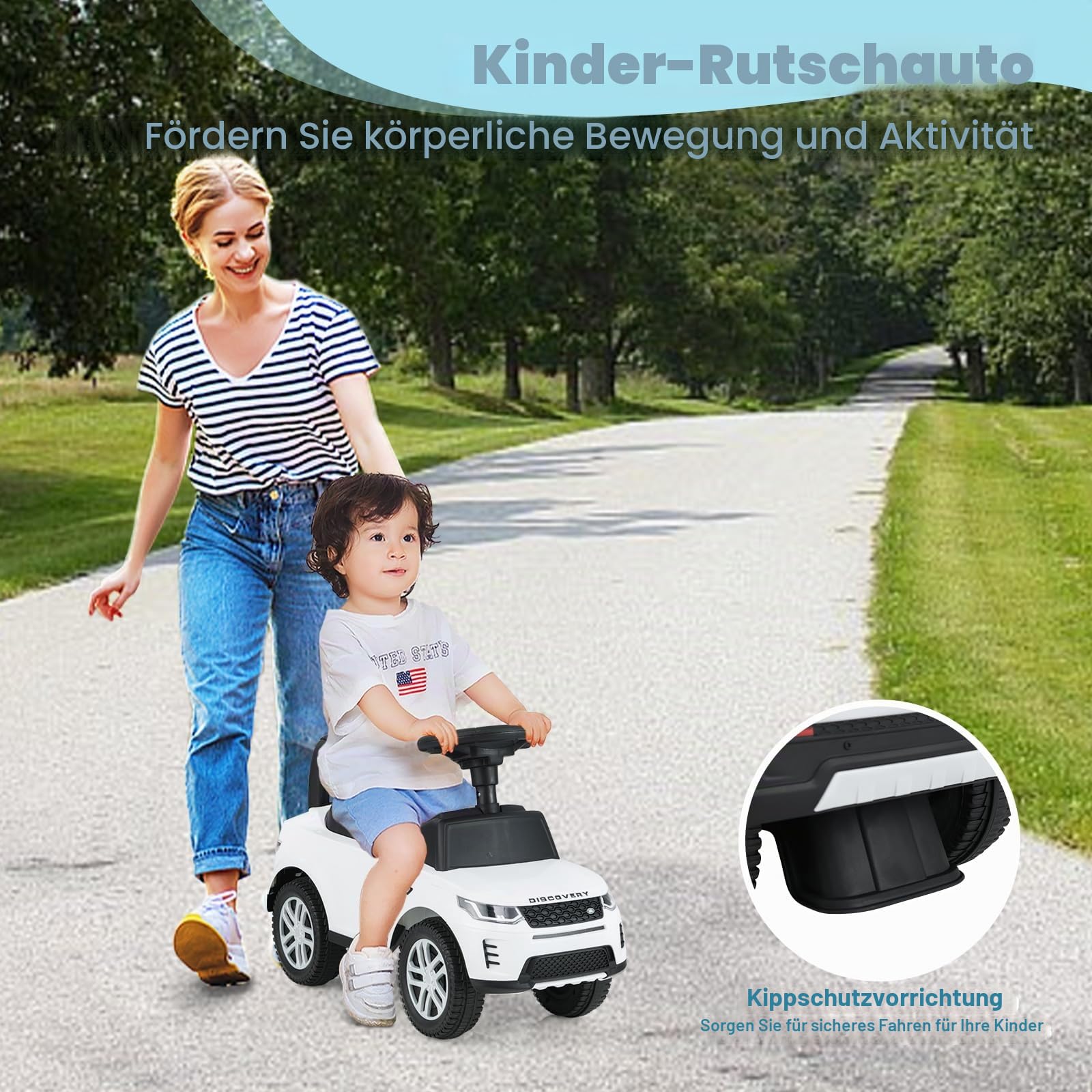SOARS Kinder Rutschauto, Rutschfahrzeug mit Lenkrad, Hupe, rutschfesten Rädern, verstecktem Stauraum, Aufsitzauto für Kinder ab 1 Jahr (weiß)