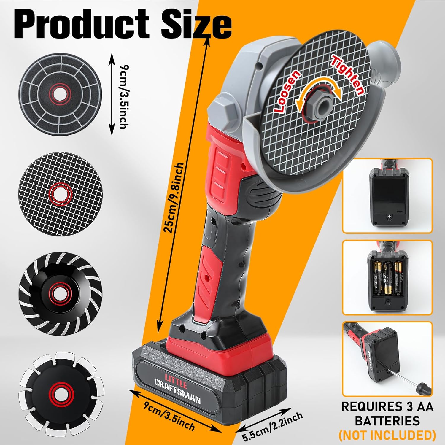 Arrowbash Mini Angle Grinder Set with 4 Grinder Wheels for Boys and Girls, Outdoor Gardening Play Tools Set for Christmas Birthday Gift Dress up Party Favors