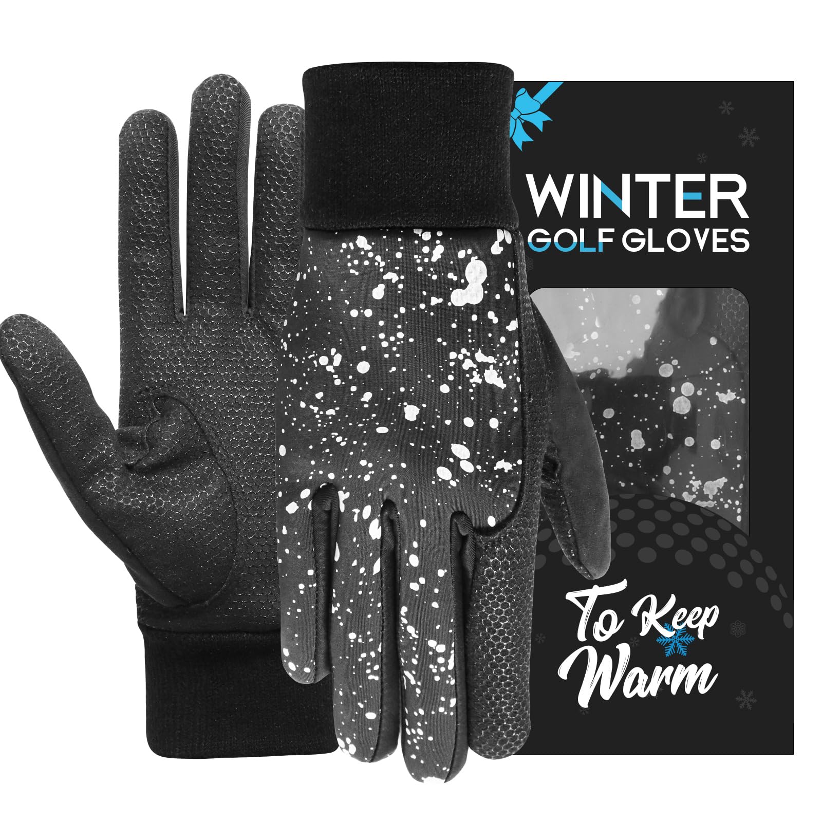 AXKAL Golf Gloves Winter Thermal Both Hands Windproof Waterproof for Men Pair Winter Golf Gloves Warm Cold Weather Grip Performance Black Dark (Black