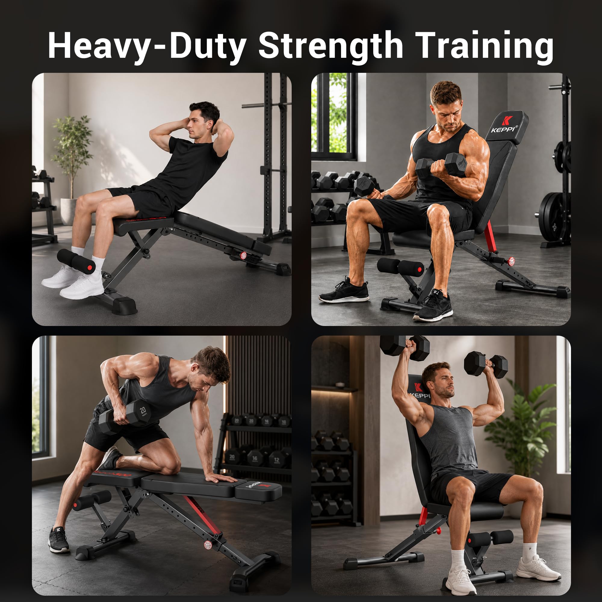 Weight Bench 900Lb, Adjustable Foldable Sturdy Bench for Home Gym | 900LB Flat capacity,11 back adjustments,fast-fold,30lb portable, PU leather, bands included,home gym & apartment