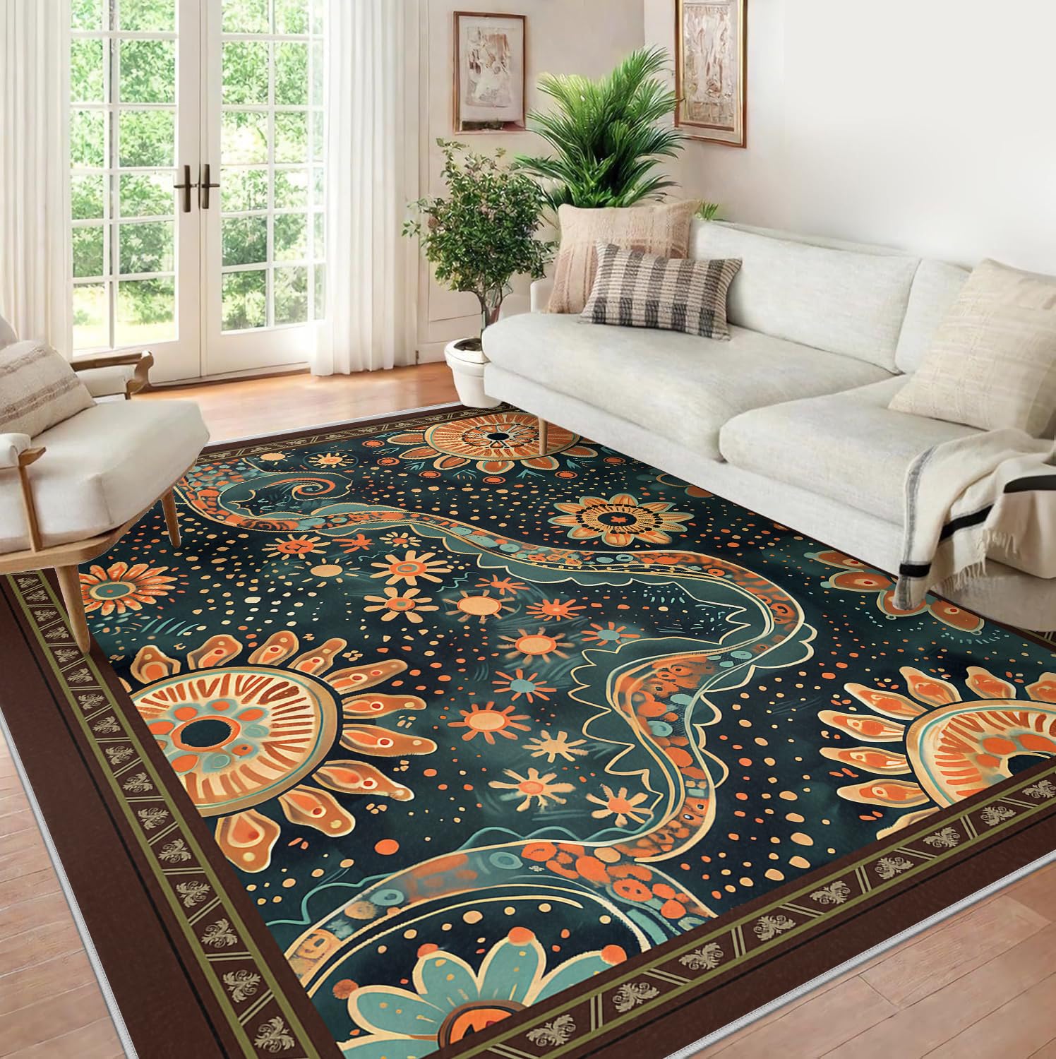 160 x 200 dywaniki do salonu paisley słonecznik zmywalne abstrakcyjne kropki boho miękki antypoślizgowy wodoodporny podłoga wewnętrzna duża sypialnia przedpokój jadalnia pokój zabaw