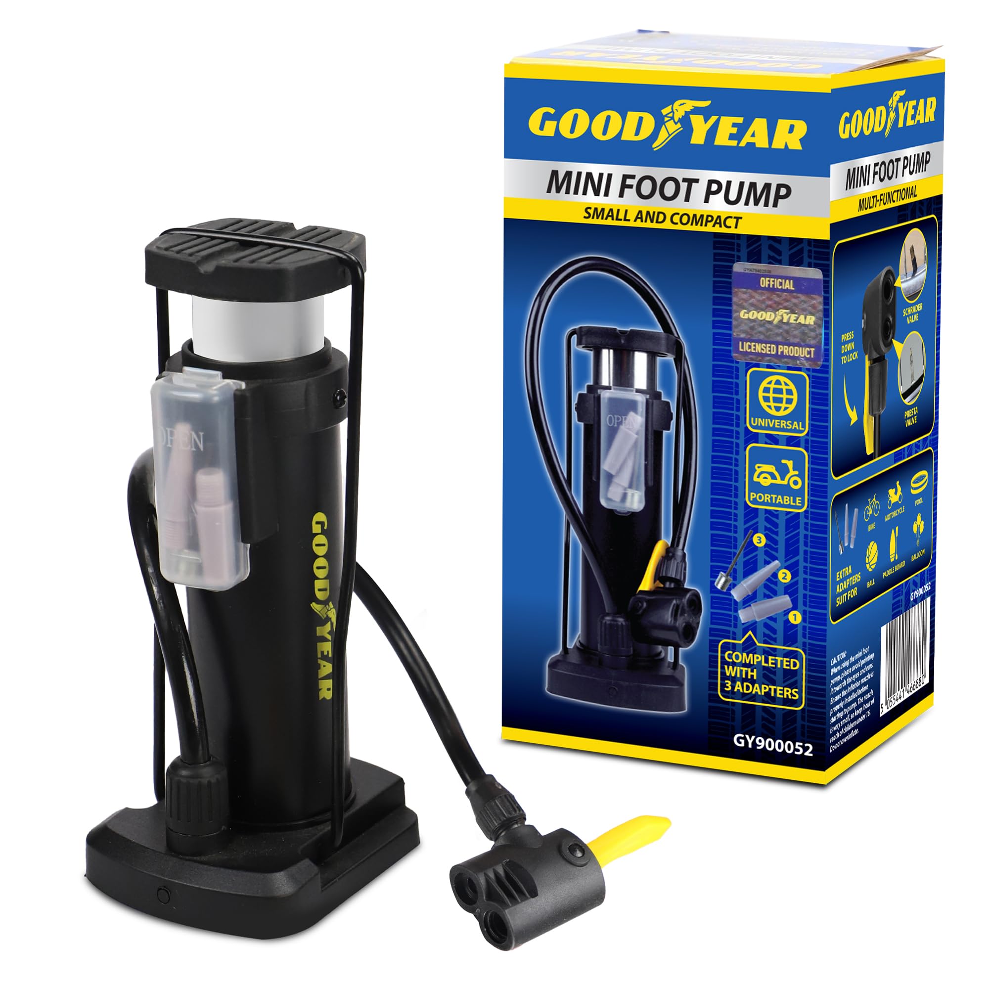 Goodyear  Black Compact Foot Pump, Sports Direct