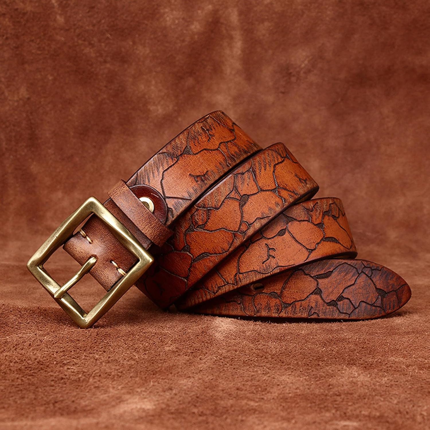 FCKJXSPYXSM Cowhide Leather Belt Fashion Ice Crackle