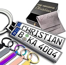 Personalised License Plate Keyring on Both Sides with Name Gift Men Car Driving Licence Mini Number Plate Engraving 6 Colours, multicoloured