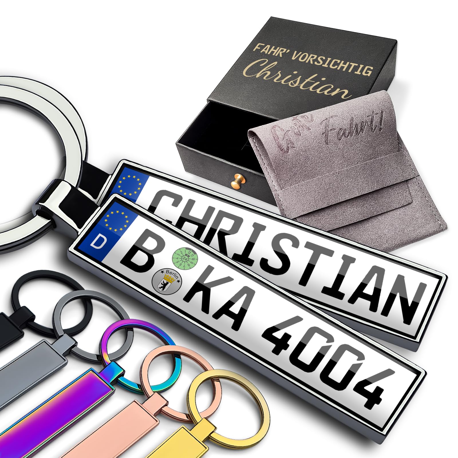 Internetservice Timo Lindner Personalisierter Kennzeichen-Schlüsselanhänger beidseitig mit Namen Geschenk Männer Auto Führerschein Mini Nummernschild Gravur 6 Farben
