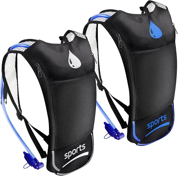 2 Pack Hydration Backpack Pack with 2L Hydration Bladder, TNYSPORT Lightweight Breathable Water Backpack with 3 Layer Pockets, Reinforced Shoulder Straps for Hiking Running Cycling