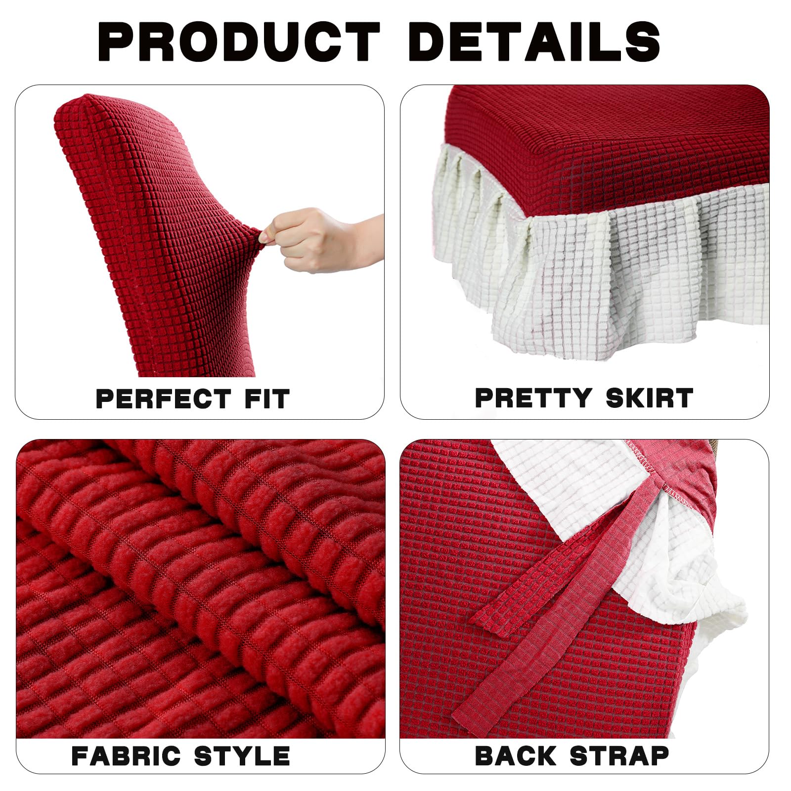Qubjus Dining Chair Slipcover Stretch Chair Covers for Dining Room 6 Pack Washable Kitchen Chair Cover with Skirt for Home Party (Red & White, 6PC)