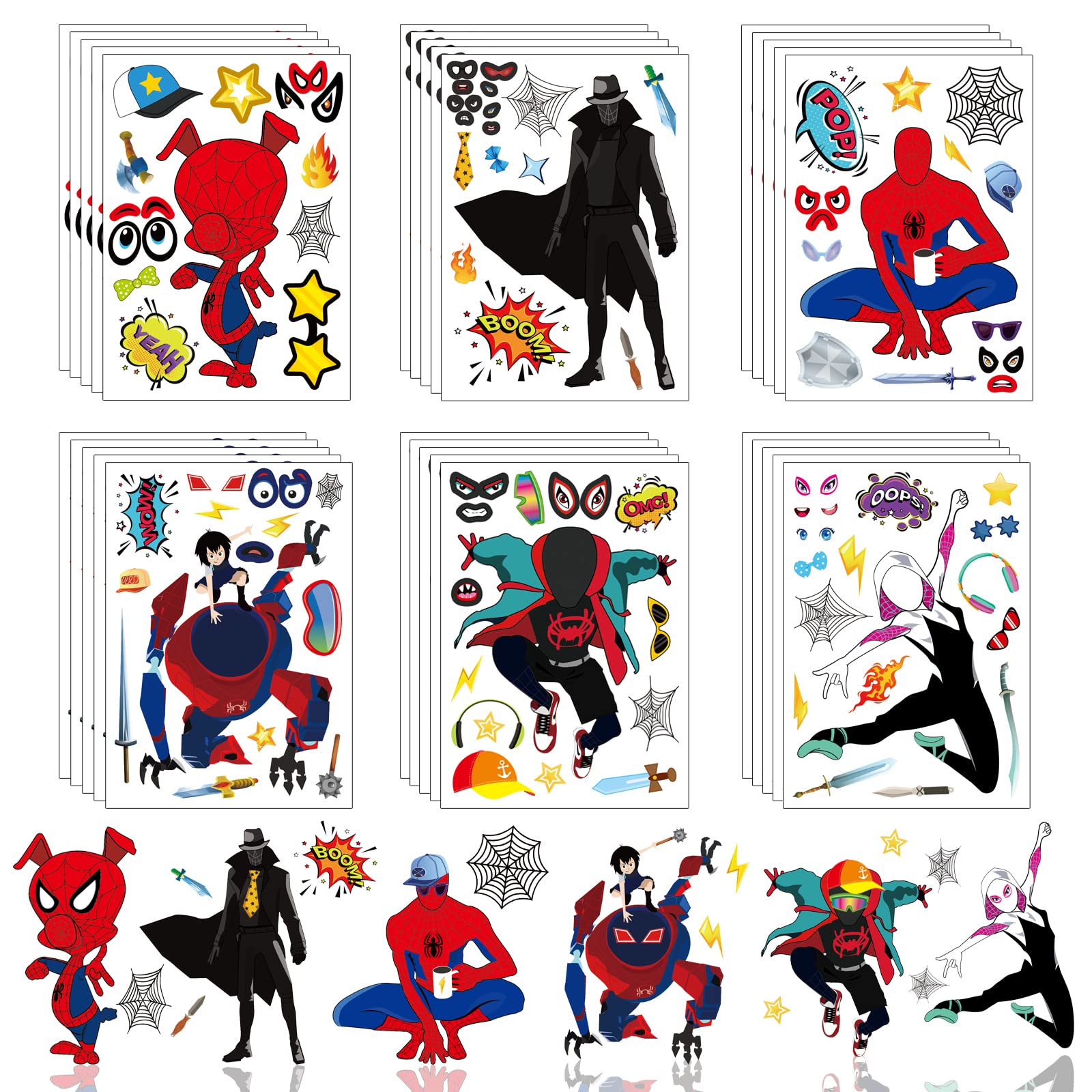 36 Sheets Miles Morales Make Your Own Stickers Spider-Verse Dress up Your own face Stickers Miles Morales DIY Craft Gifts for Miles Morales Party Favors
