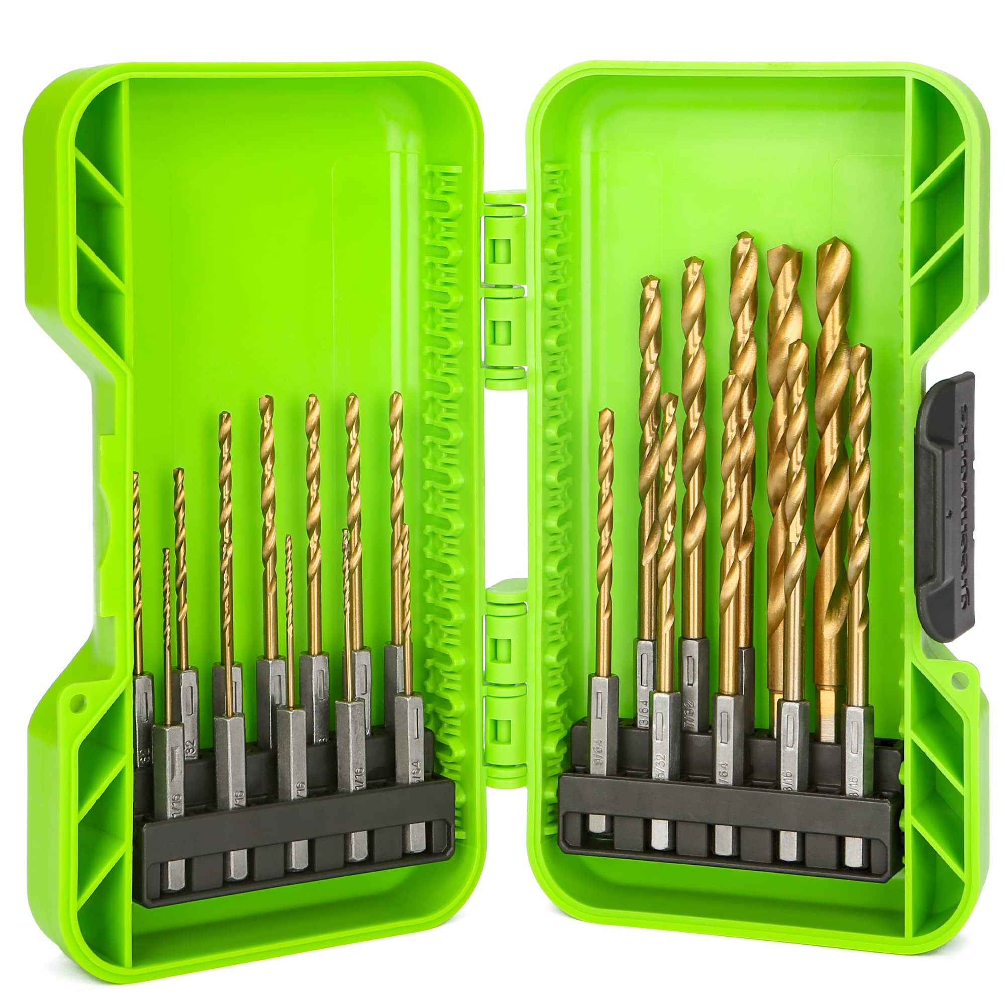 Greenworks 22 PC Titanium Twist Drill Bit Set, 135° Tip High Speed Steel, Ideal Drilling in Wood/Cast Iron/Aluminum Alloy/Plastic/Fiberglass