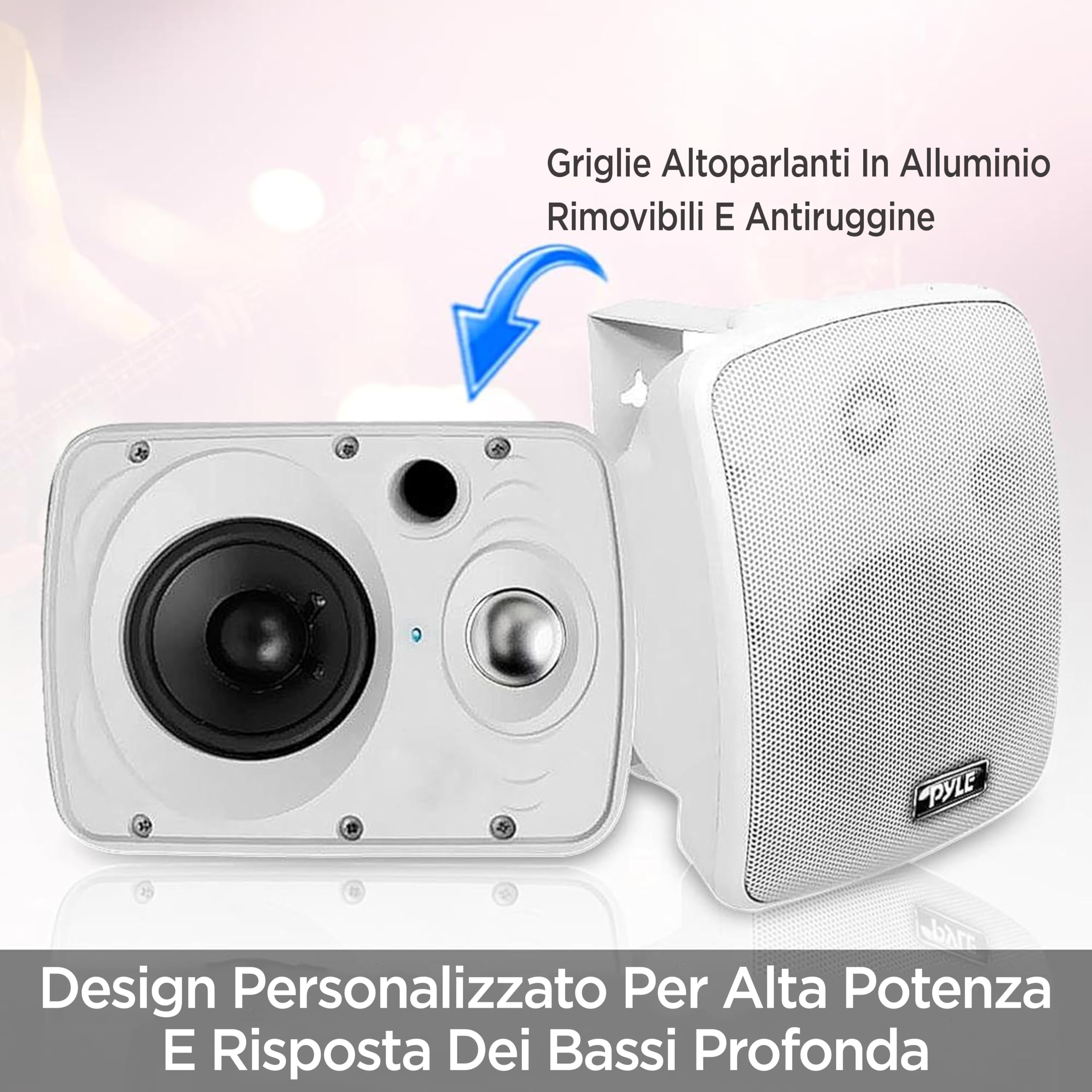 Pyle Cassa Bluetooth Speaker, Altoparlanti da Esterno 2 Vie, 16,5 cm, 800 Watt, Impermeabili, Attivi/Passivi, Montaggio Parete/Soffitto, per Interni/Esterni, Bianco - Vista 4